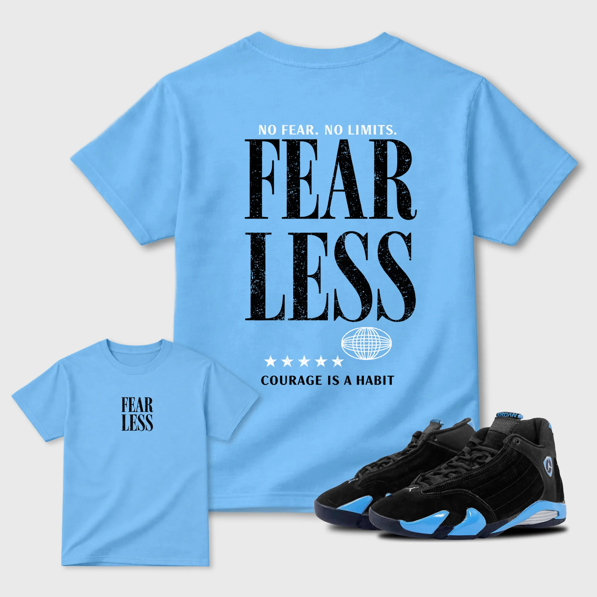 NO FEAR NO LIMITS Fearless Sneaker Tees - Air Jordan 14 University Blue