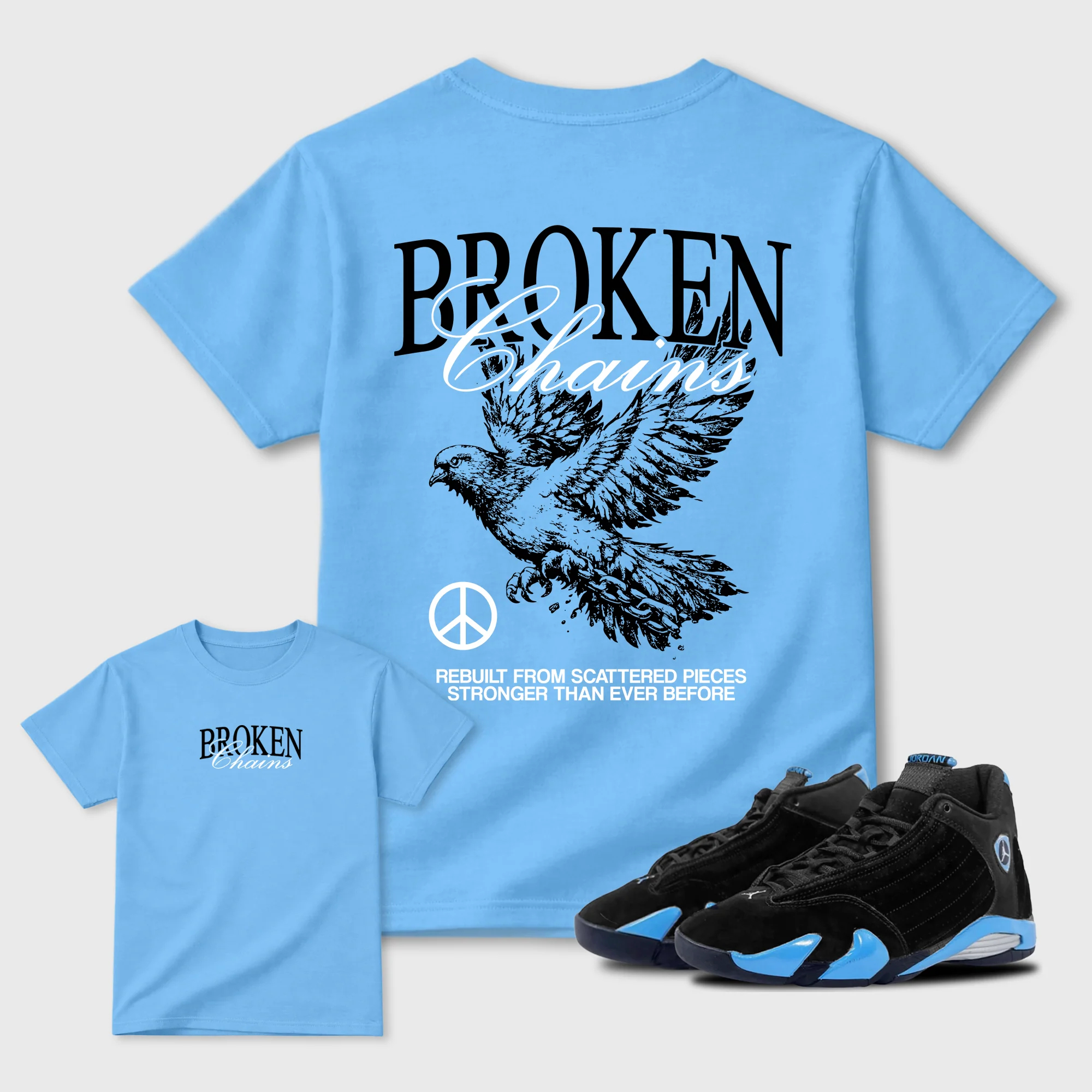 Broken Chains Theme Sneaker Tees - Air Jordan 14 University Blue