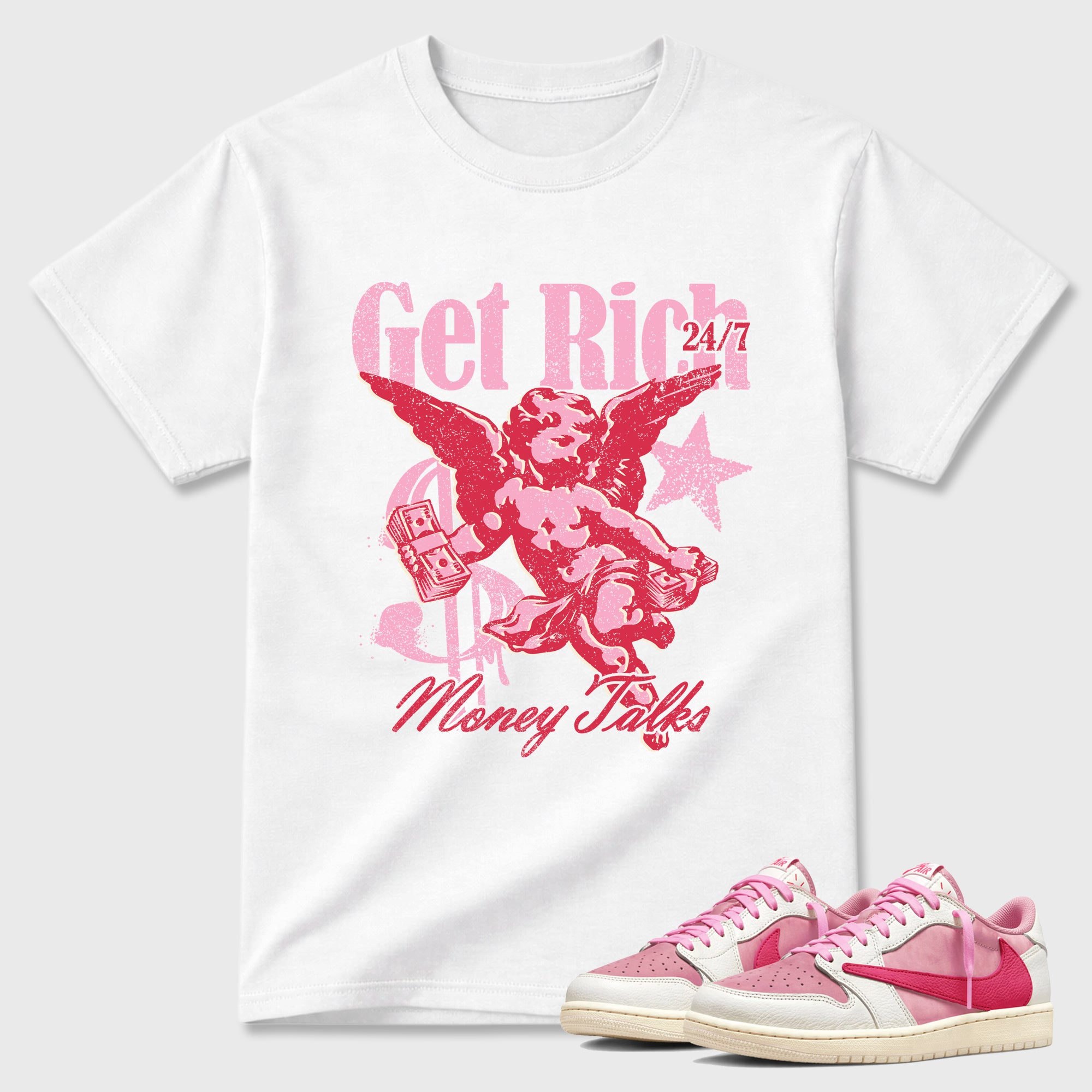 Get Rich  Sneaker Tees - Air Jordan 1 Travis Scott Tropical Pink