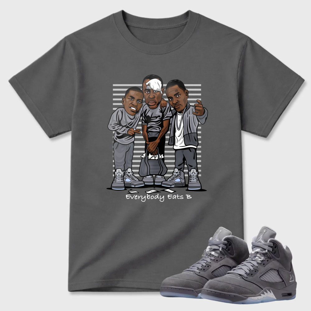 Cartoon Characters Standing Together Sneaker T Shirt Matching Air Jordan 5 Wolf Grey