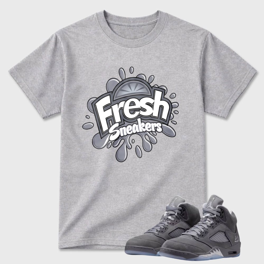 Fresh Sneakers Logo Design Print Sneaker T Shirt Matching Air Jordan 5 Wolf Grey