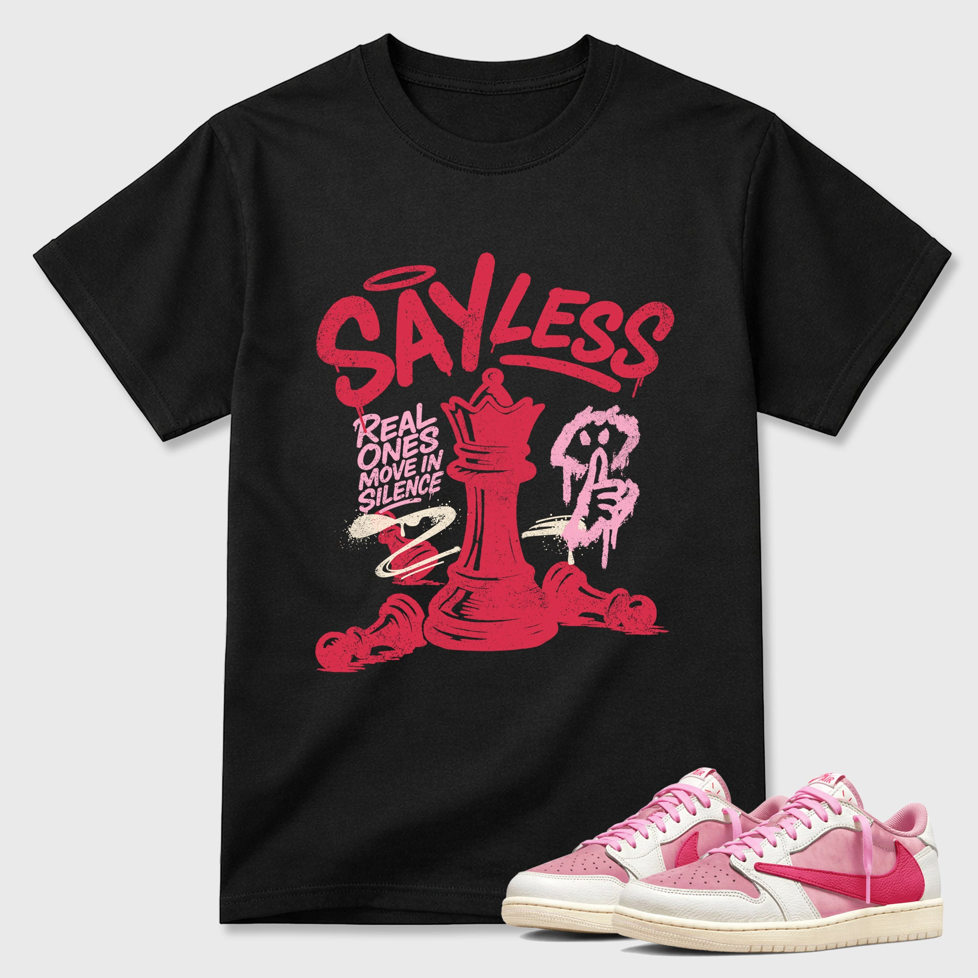 Say Less  Sneaker Tees - Air Jordan 1 Travis Scott Tropical Pink