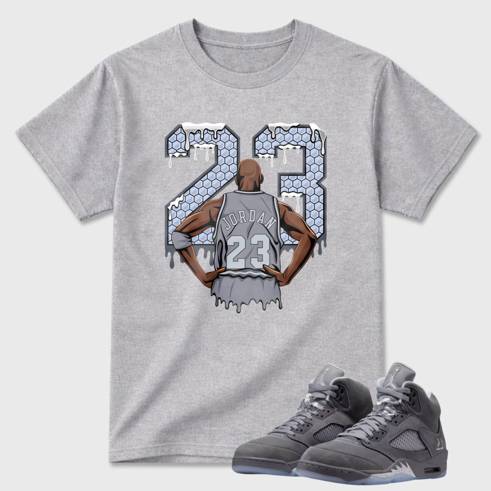 Ice Drip Jordan 23 Number Sneaker T Shirt Matching Air Jordan 5 Wolf Grey