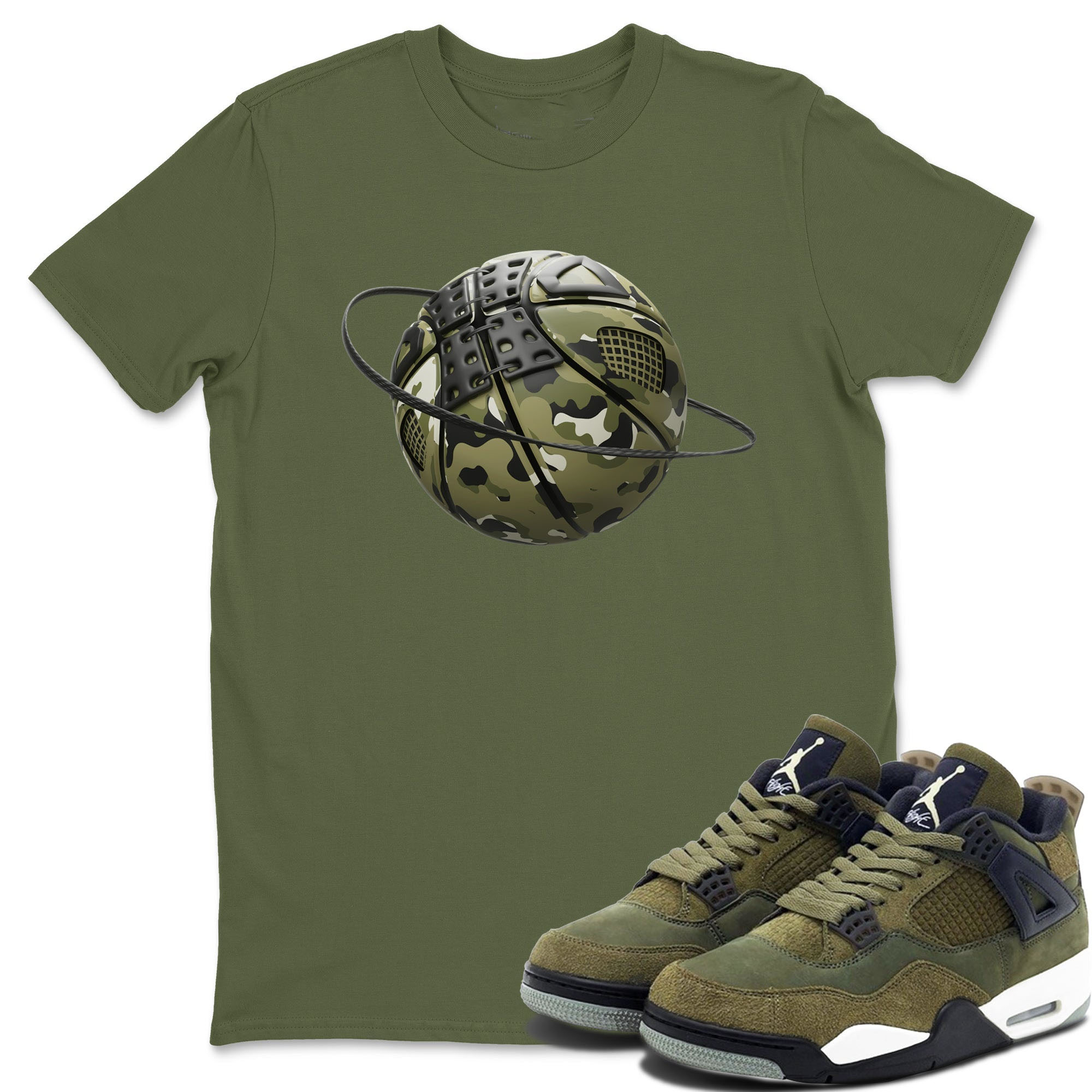 Camo Basketball Planet Sneaker Tee - Air Jordan 4 Medium Olive