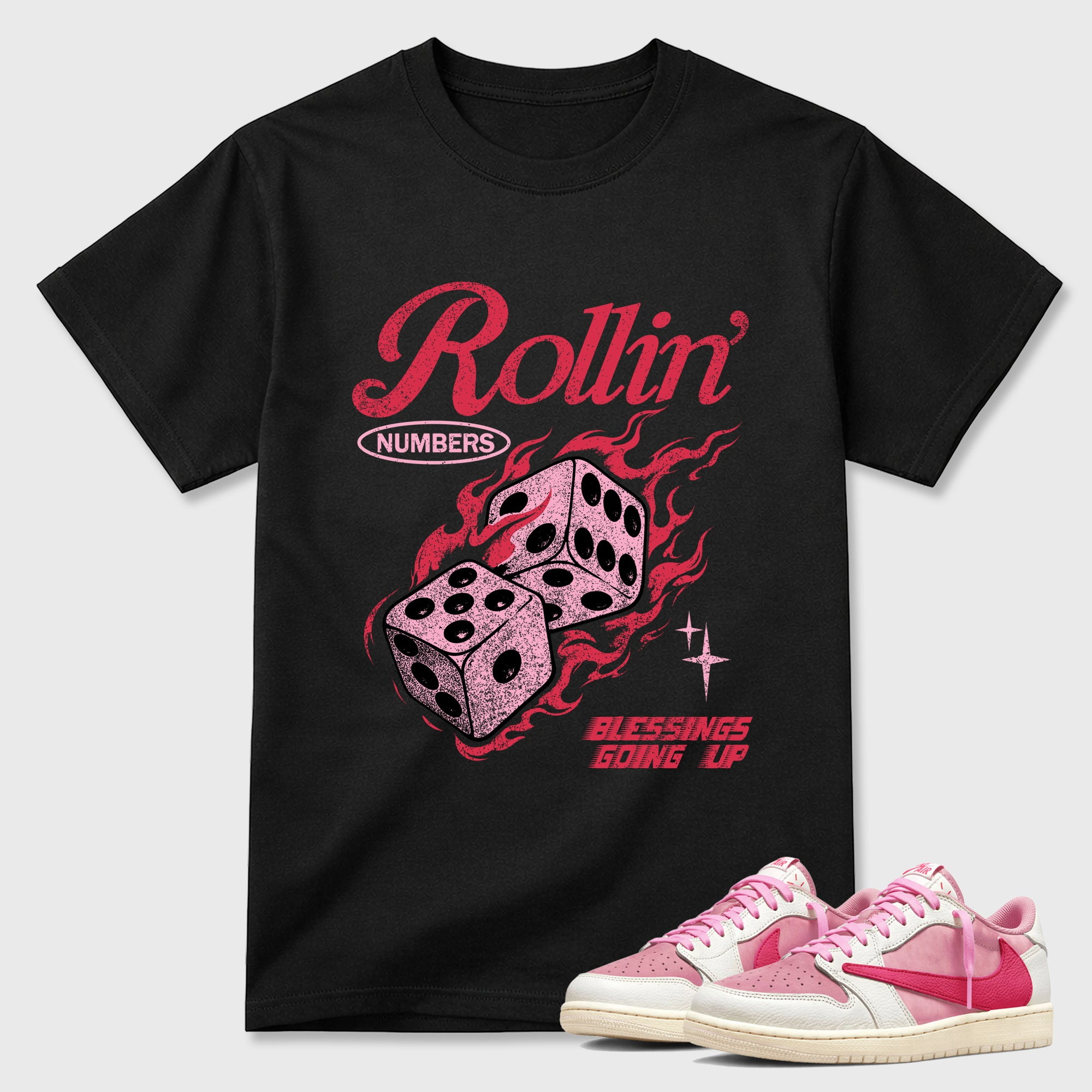 Rollin numbers  Sneaker Tees - Air Jordan 1 Travis Scott Tropical Pink