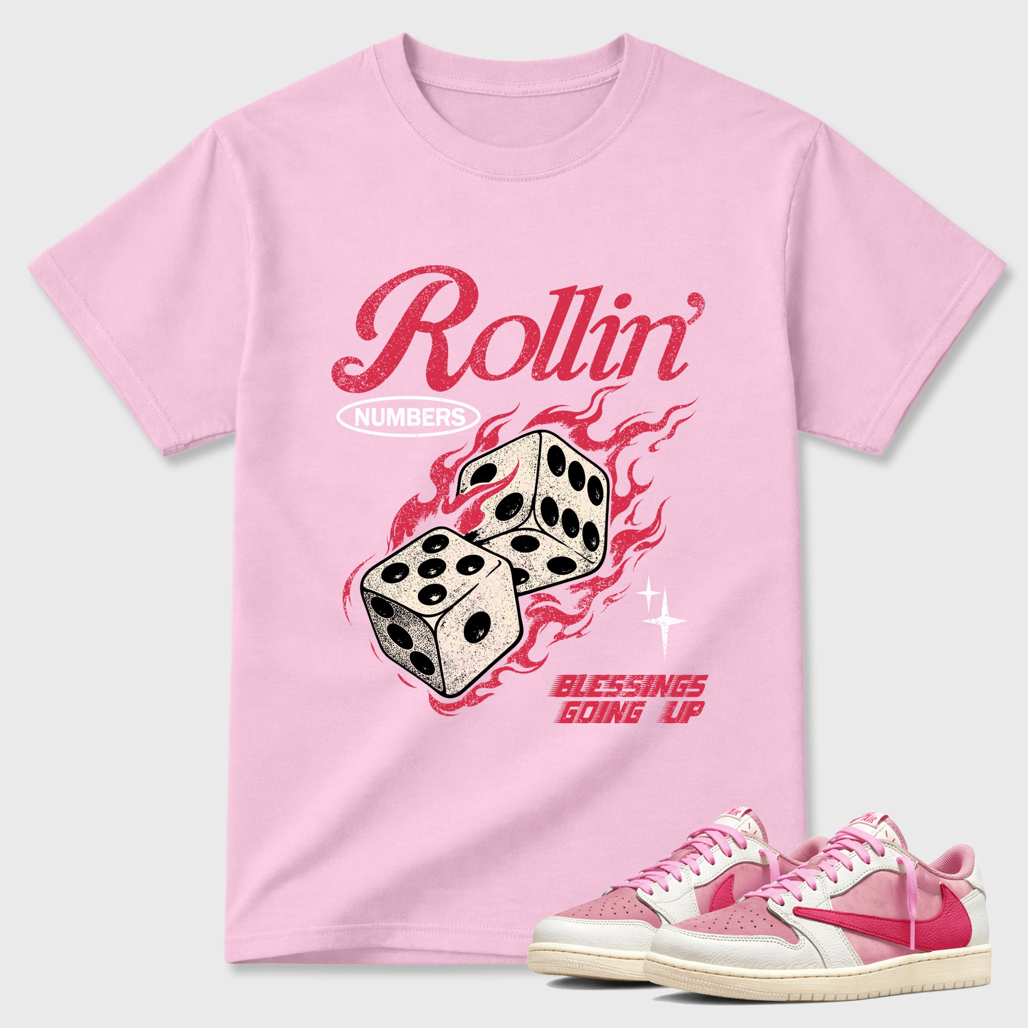 Rollin numbers  Sneaker Tees - Air Jordan 1 Travis Scott Tropical Pink