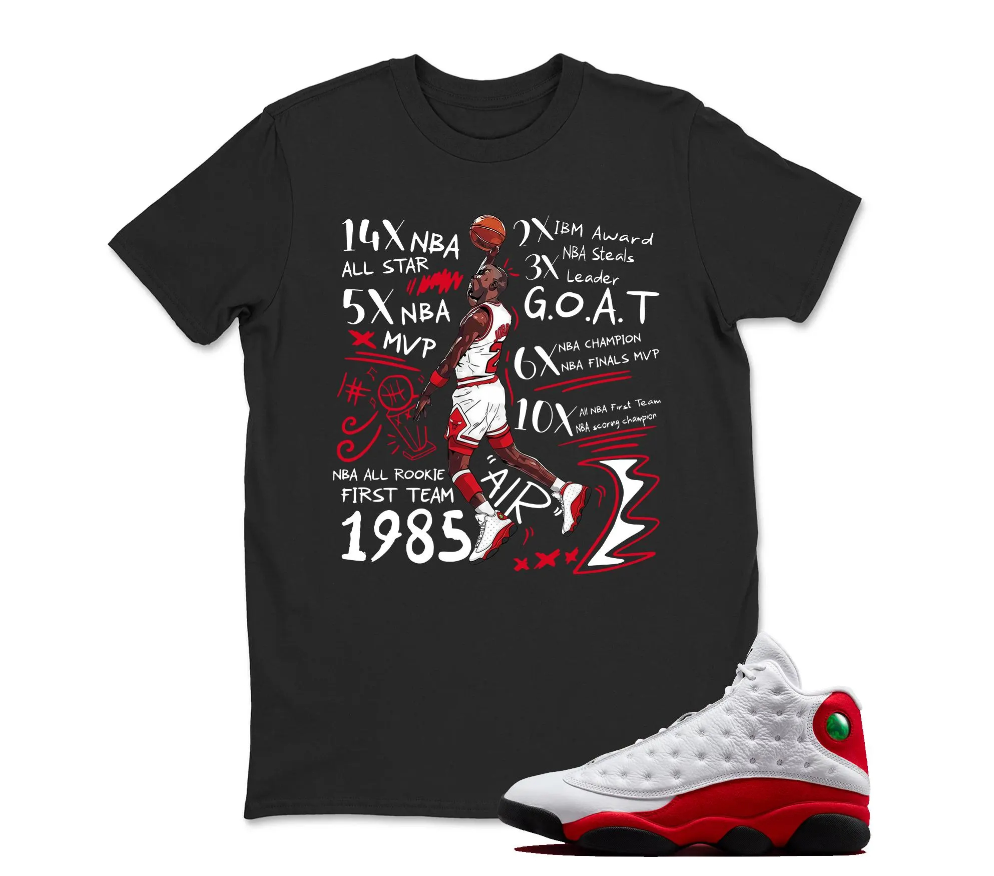 TeeAJX T-Shirt Matching Jordan 13 OG Chicago Red/White Sneaker Tee