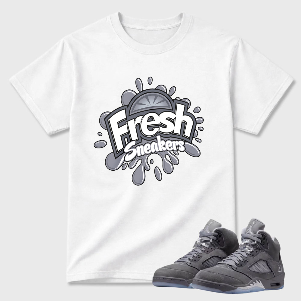 Fresh Sneakers Logo Design Print Sneaker T Shirt Matching Air Jordan 5 Wolf Grey