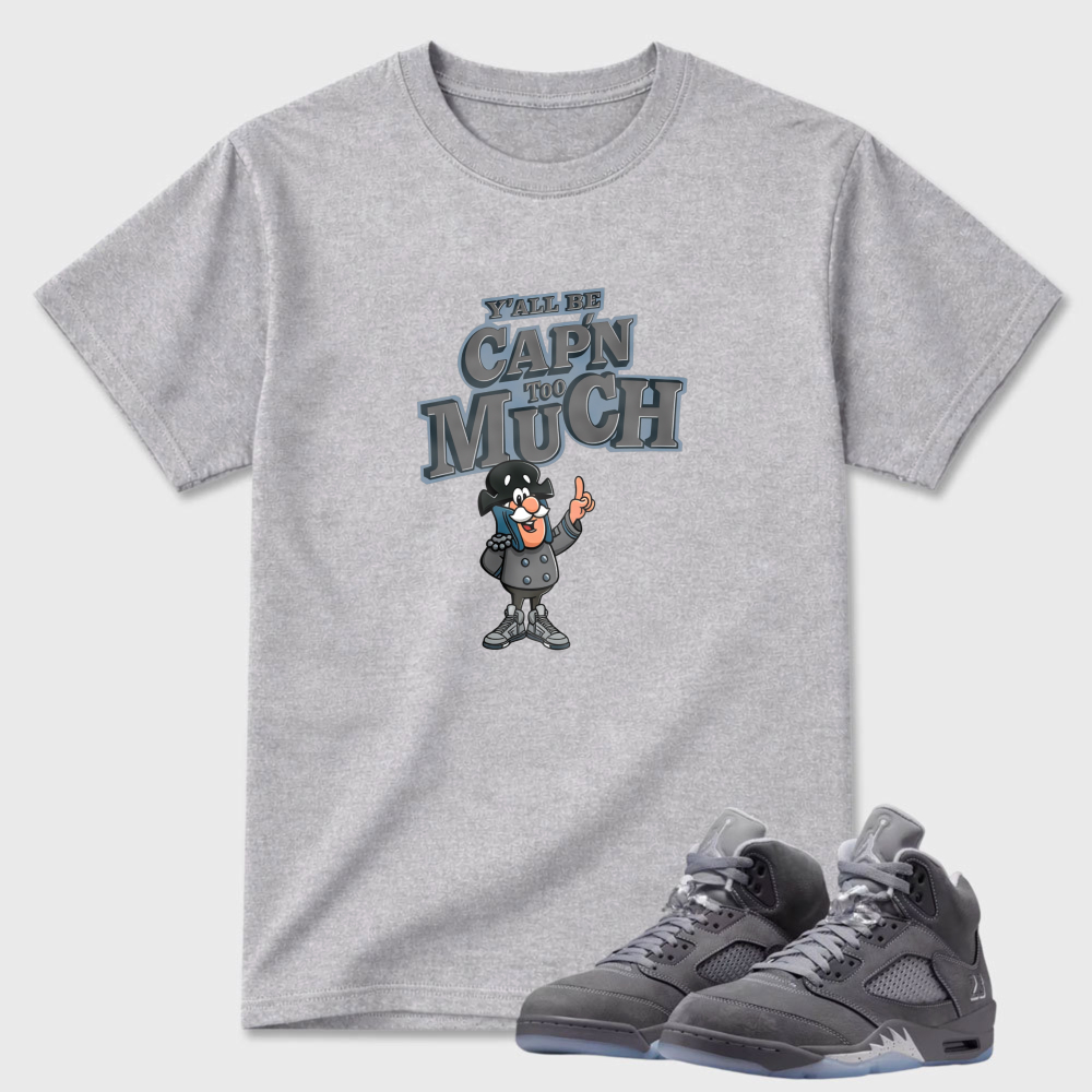 Capn Much Cartoon Character Design Sneaker T Shirt Matching Air Jordan 5 Wolf Grey