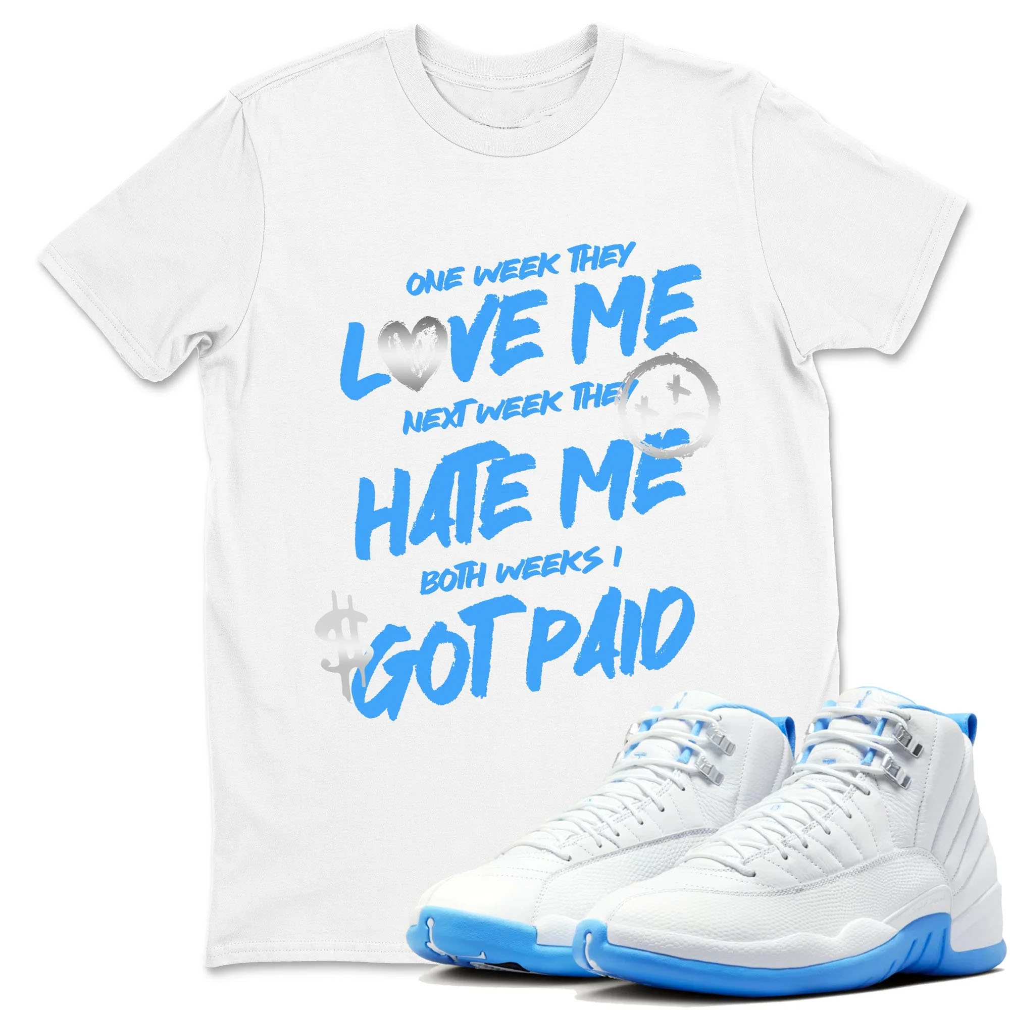 I Got Paid Sneaker Tees - Air Jordan 12 White and University Blue