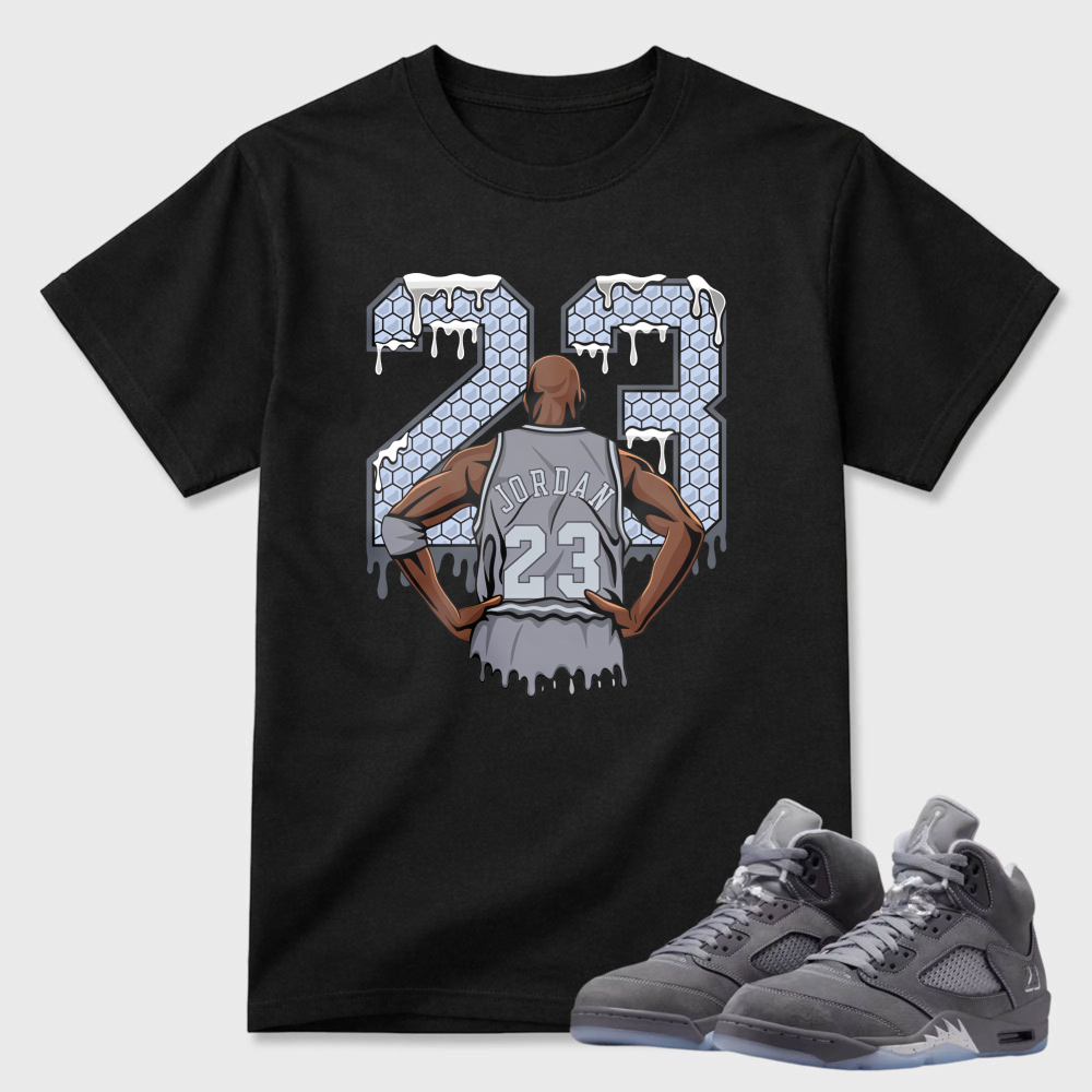Ice Drip Jordan 23 Number Sneaker T Shirt Matching Air Jordan 5 Wolf Grey