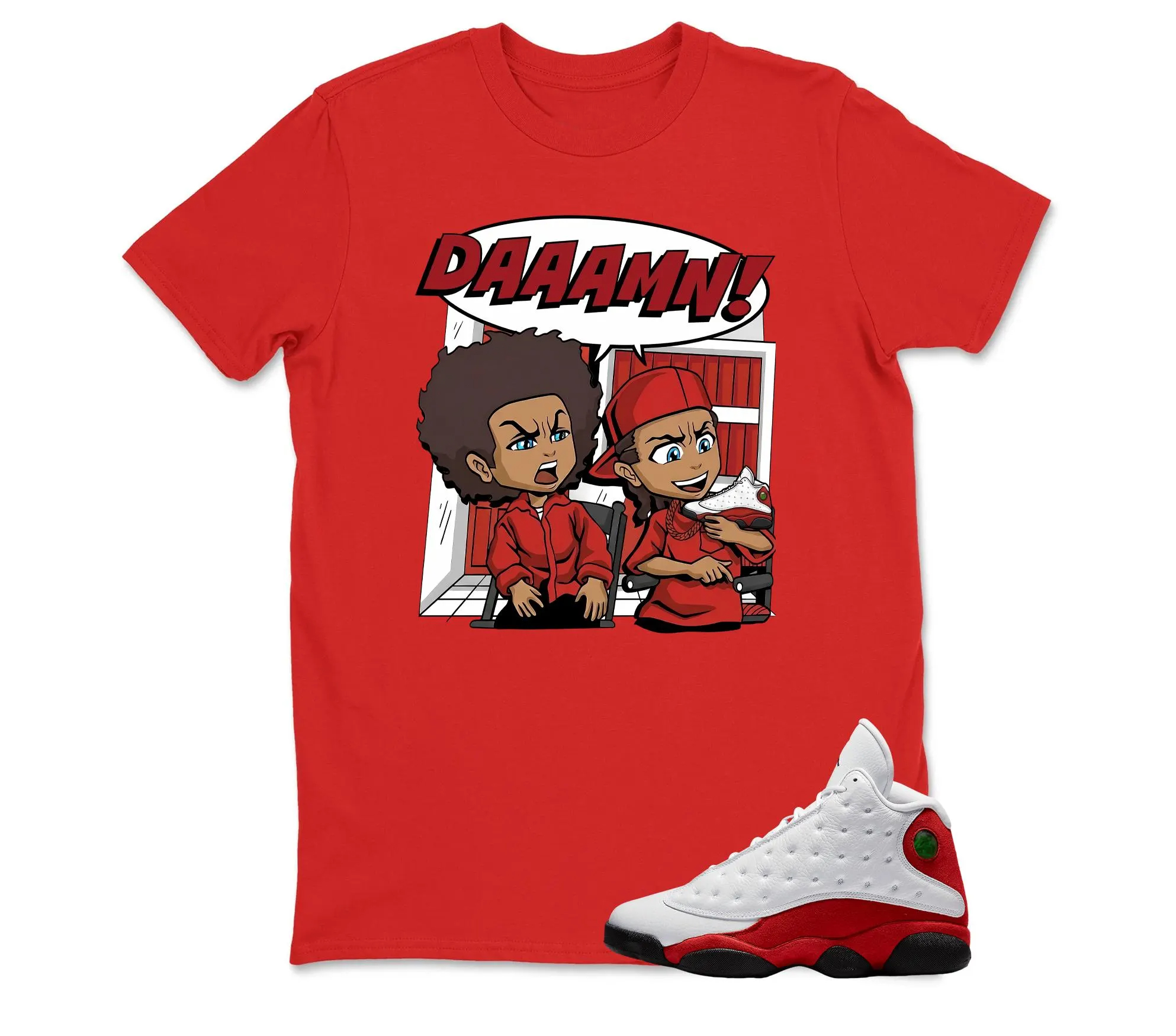 TeeAJX Daaamn- Jordan 13 OG Chicago Red/White Matching T shirt White
