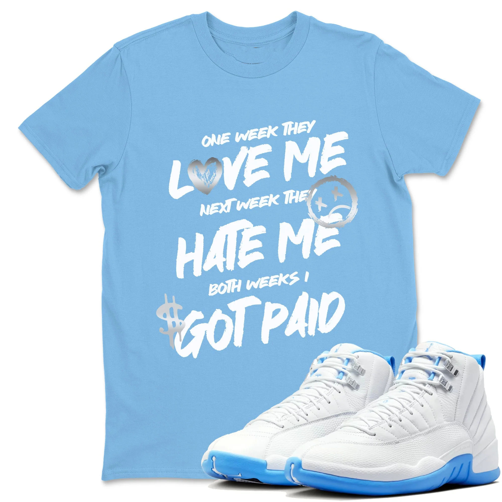 I Got Paid Sneaker Tees - Air Jordan 12 White and University Blue