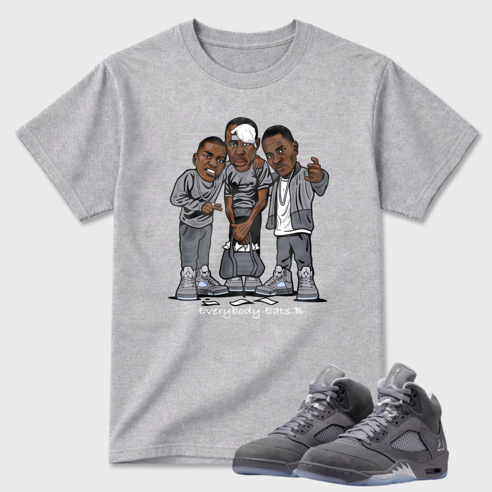 Cartoon Characters Standing Together Sneaker T Shirt Matching Air Jordan 5 Wolf Grey