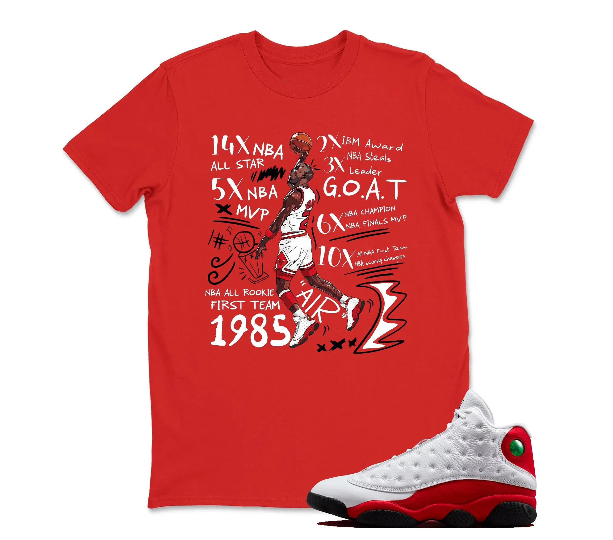 TeeAJX T-Shirt Matching Jordan 13 OG Chicago Red/White Sneaker Tee