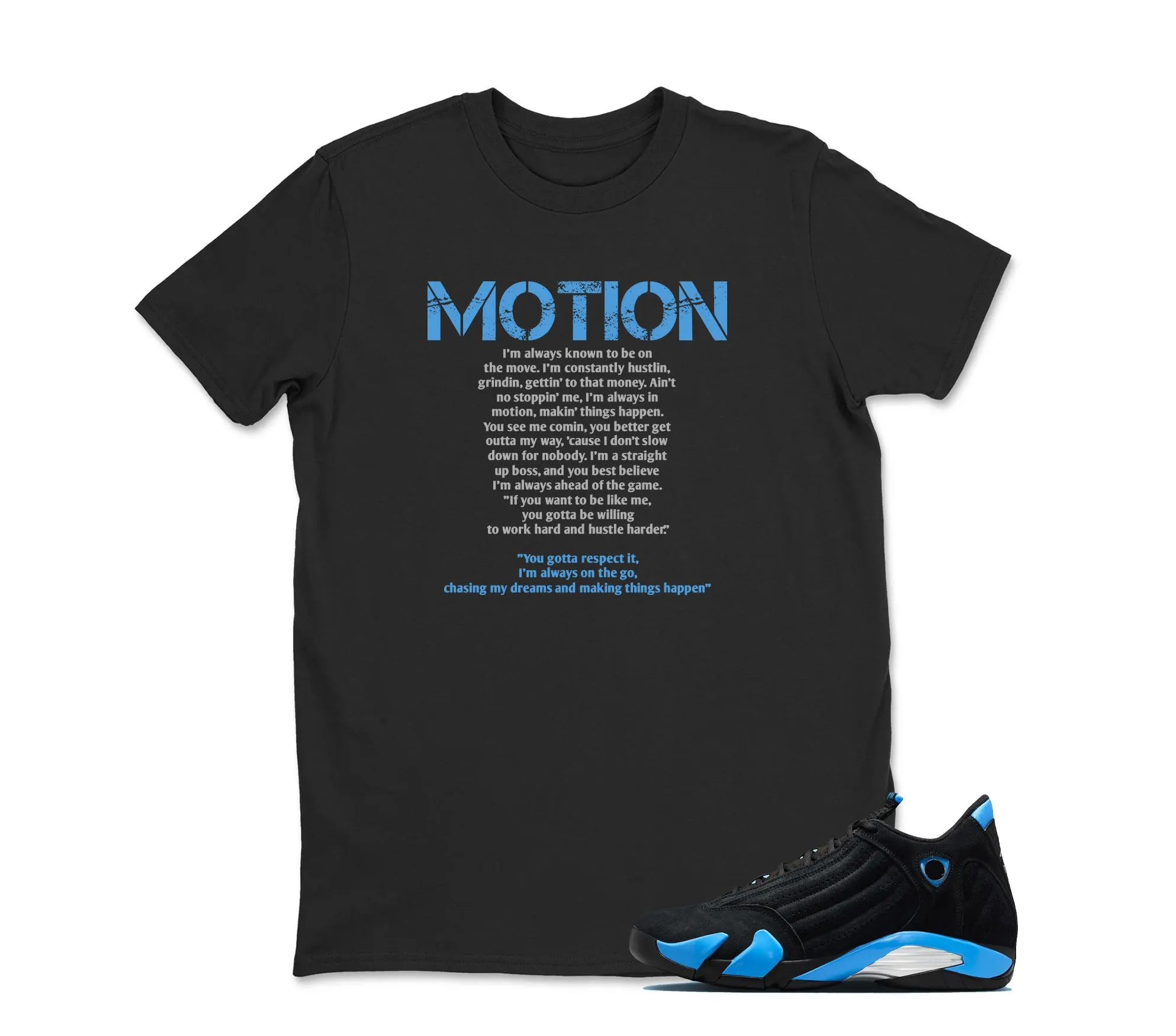 TeeAJX Motion - Jordan 14 University Blue Matching Sneaker Tee Perfect Gift for Jordan Fans