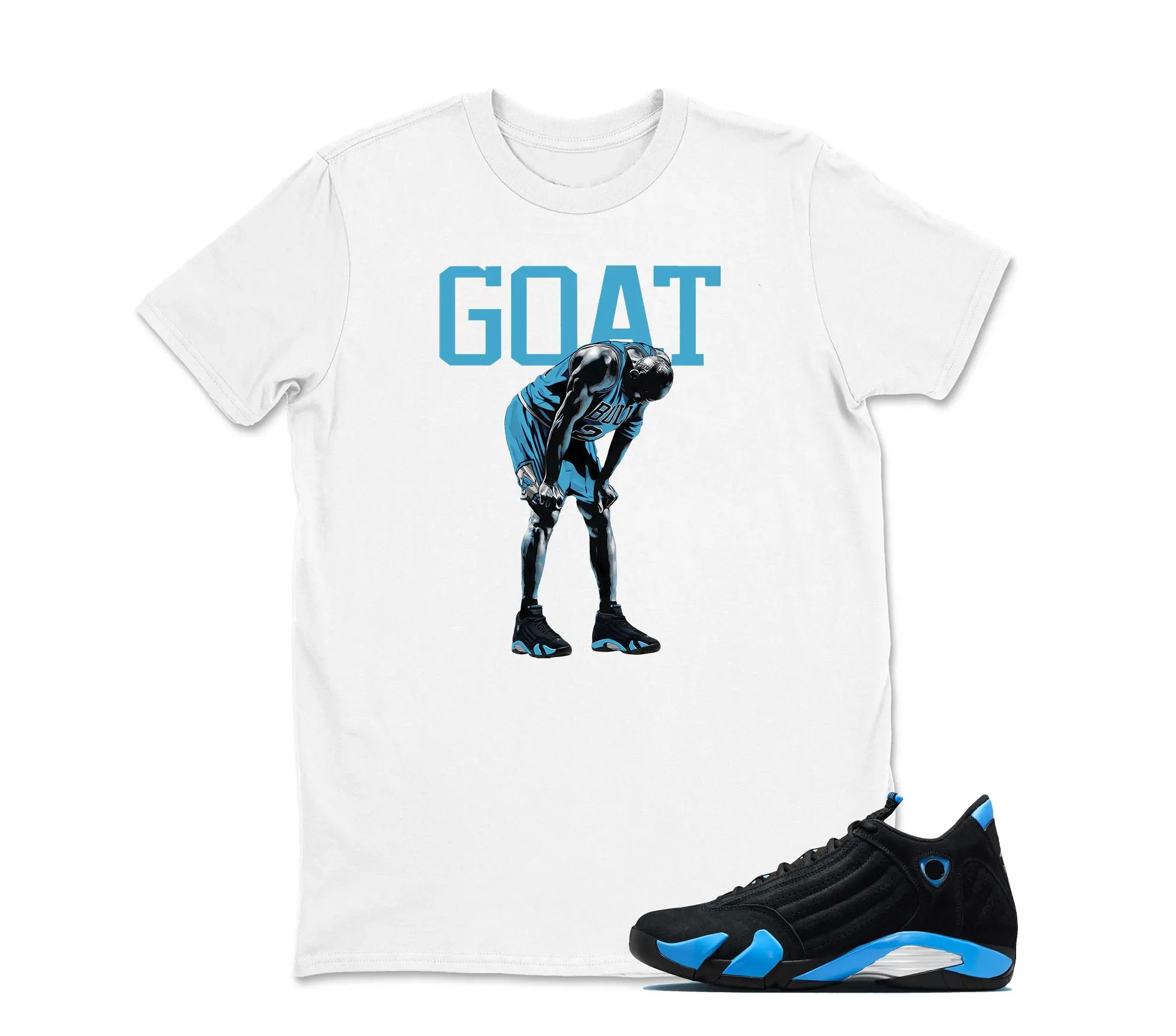 TeeAJX Goat - Jordan 14 University Blue Matching Sneaker Tee Perfect Gift for Jordan Fans