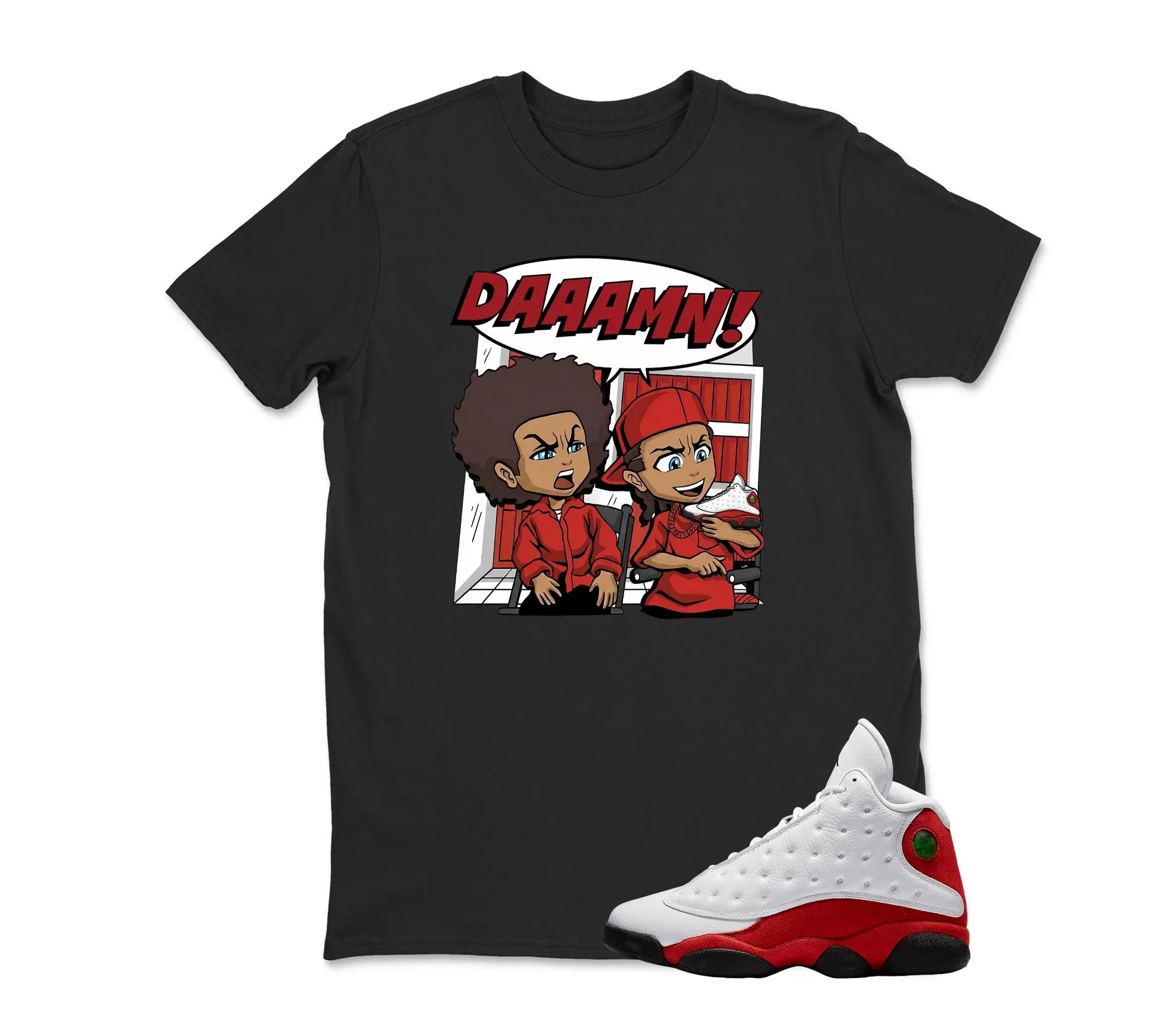 TeeAJX Daaamn- Jordan 13 OG Chicago Red/White Matching T shirt White