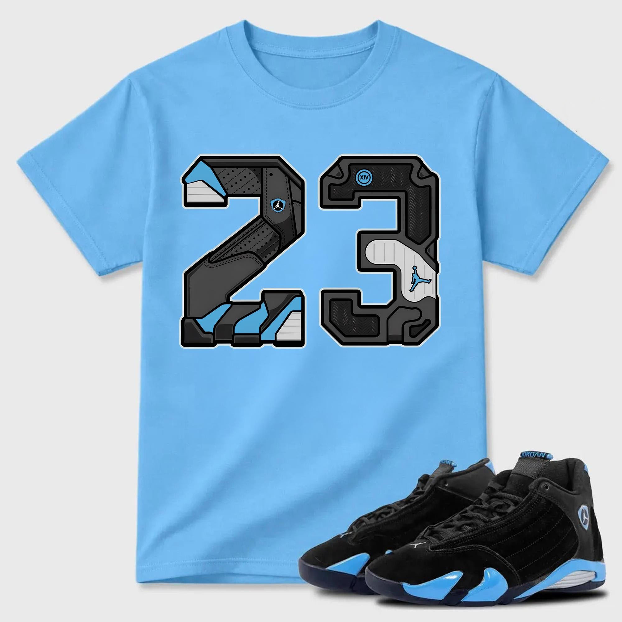 Number 23 Air Jordan 14 University Blue Matching T-Shirt