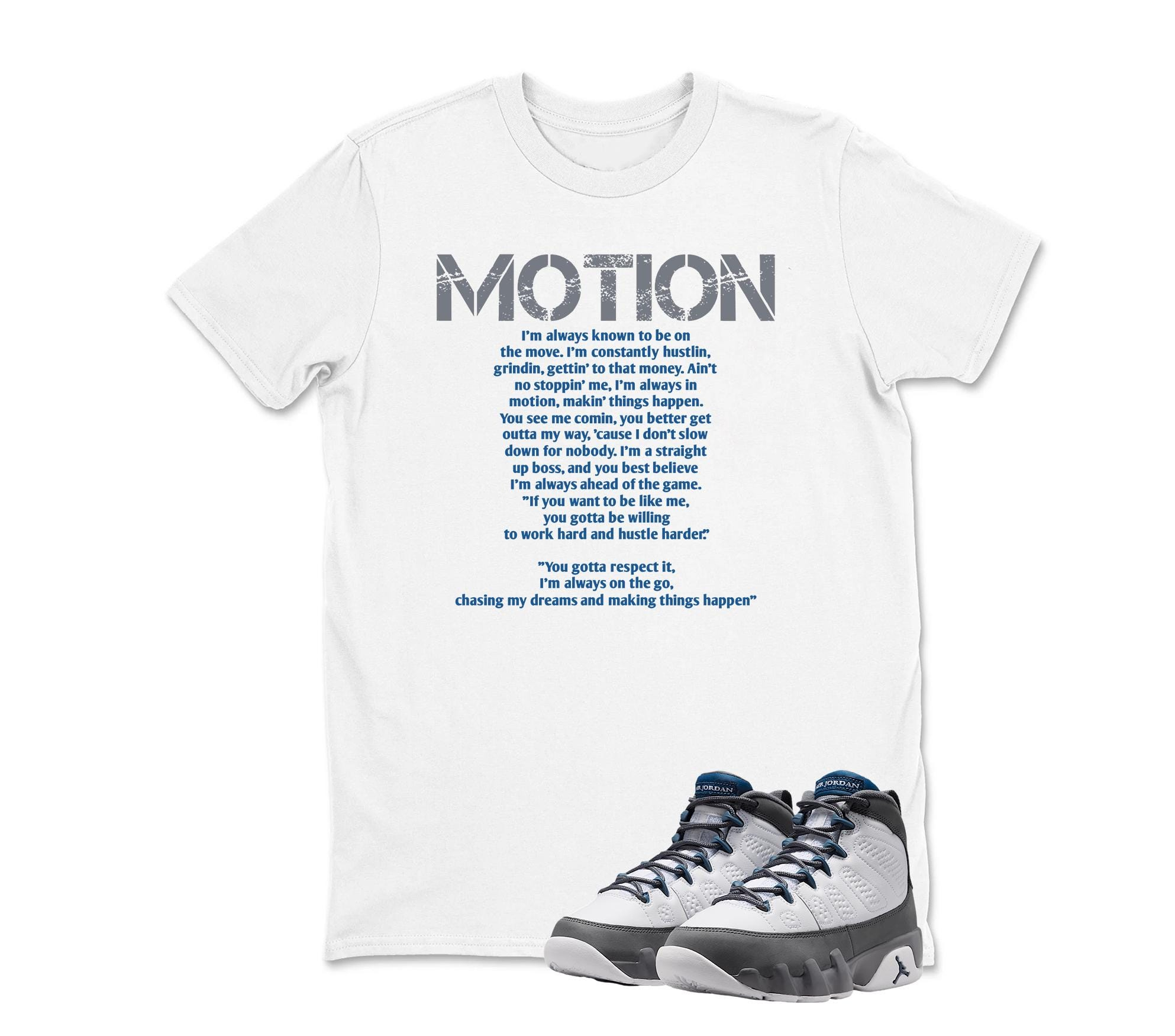 Motion Jordan 9 Flint Grey Matching Sneaker Tee Shirt White
