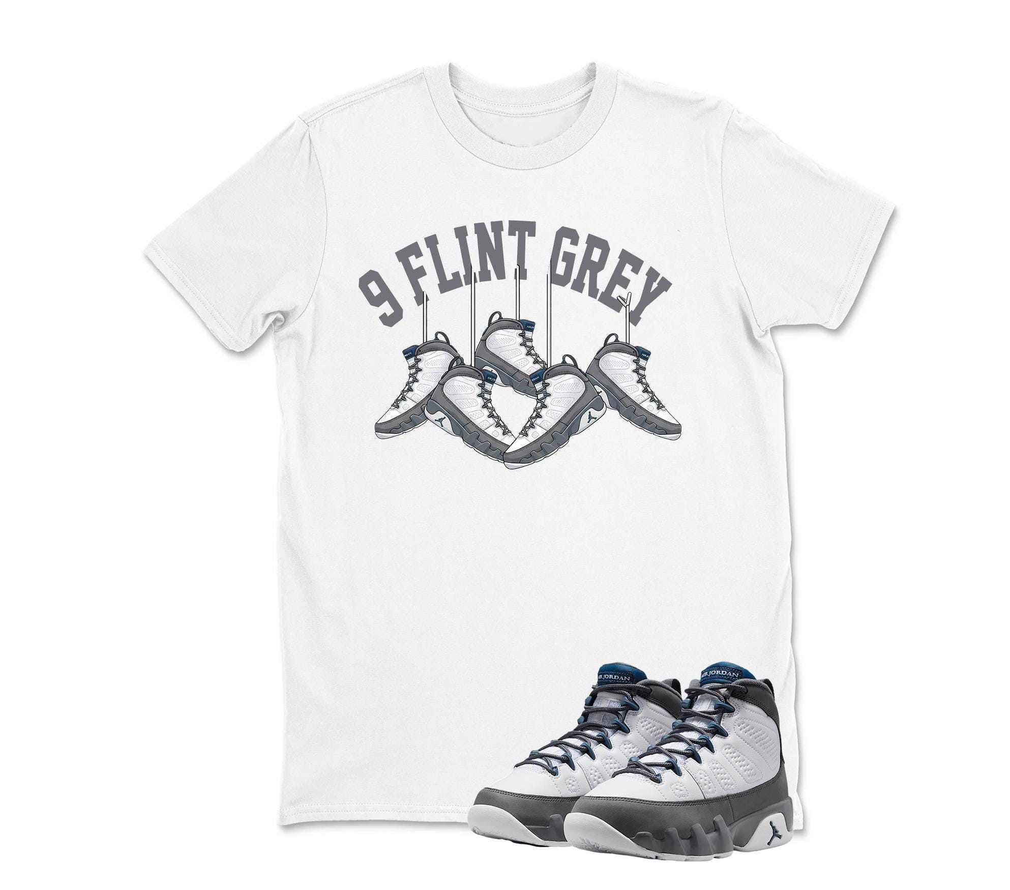 Jordan 9 Flint Grey Matching Sneaker Tee Shirt White
