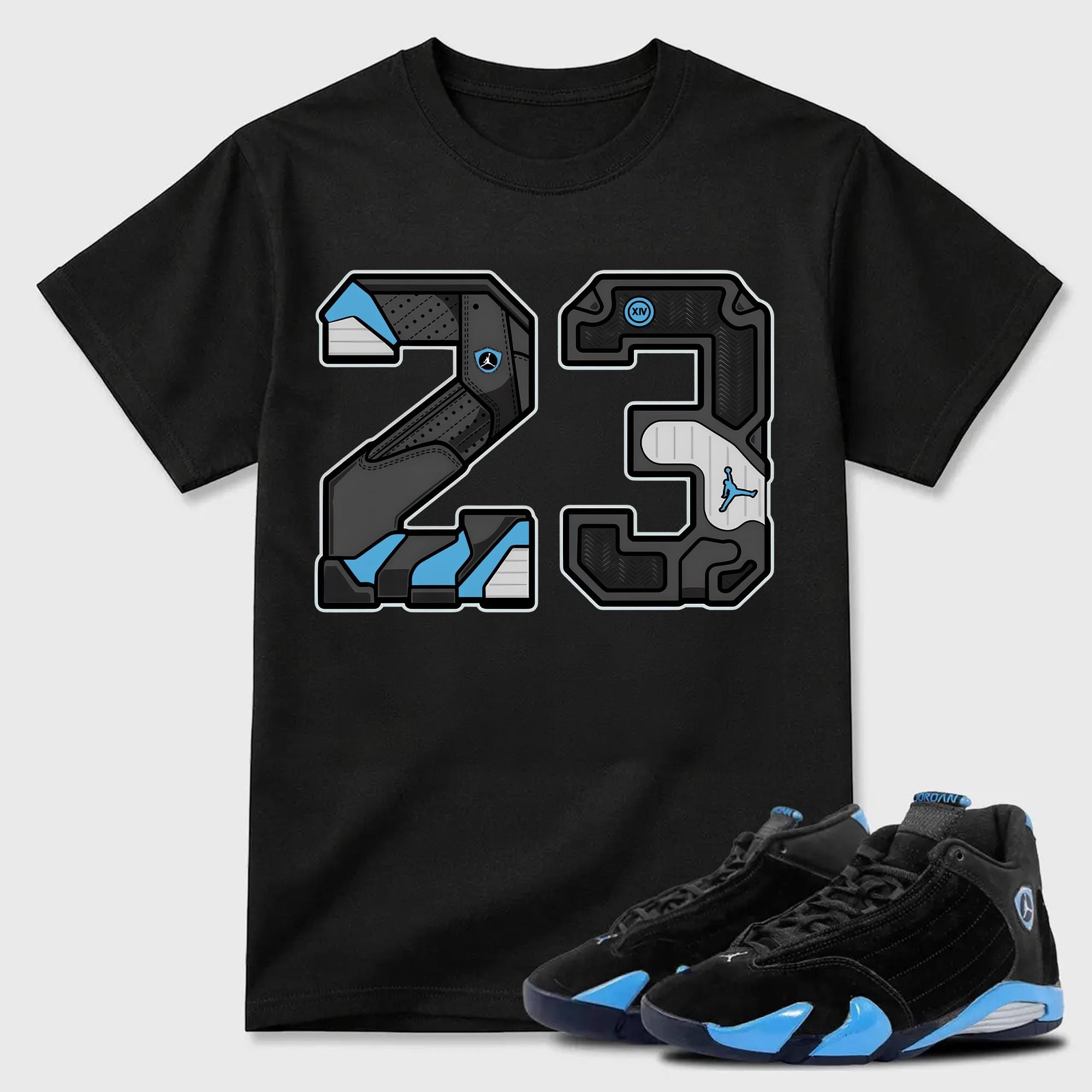 Number 23 Air Jordan 14 University Blue Matching T-Shirt