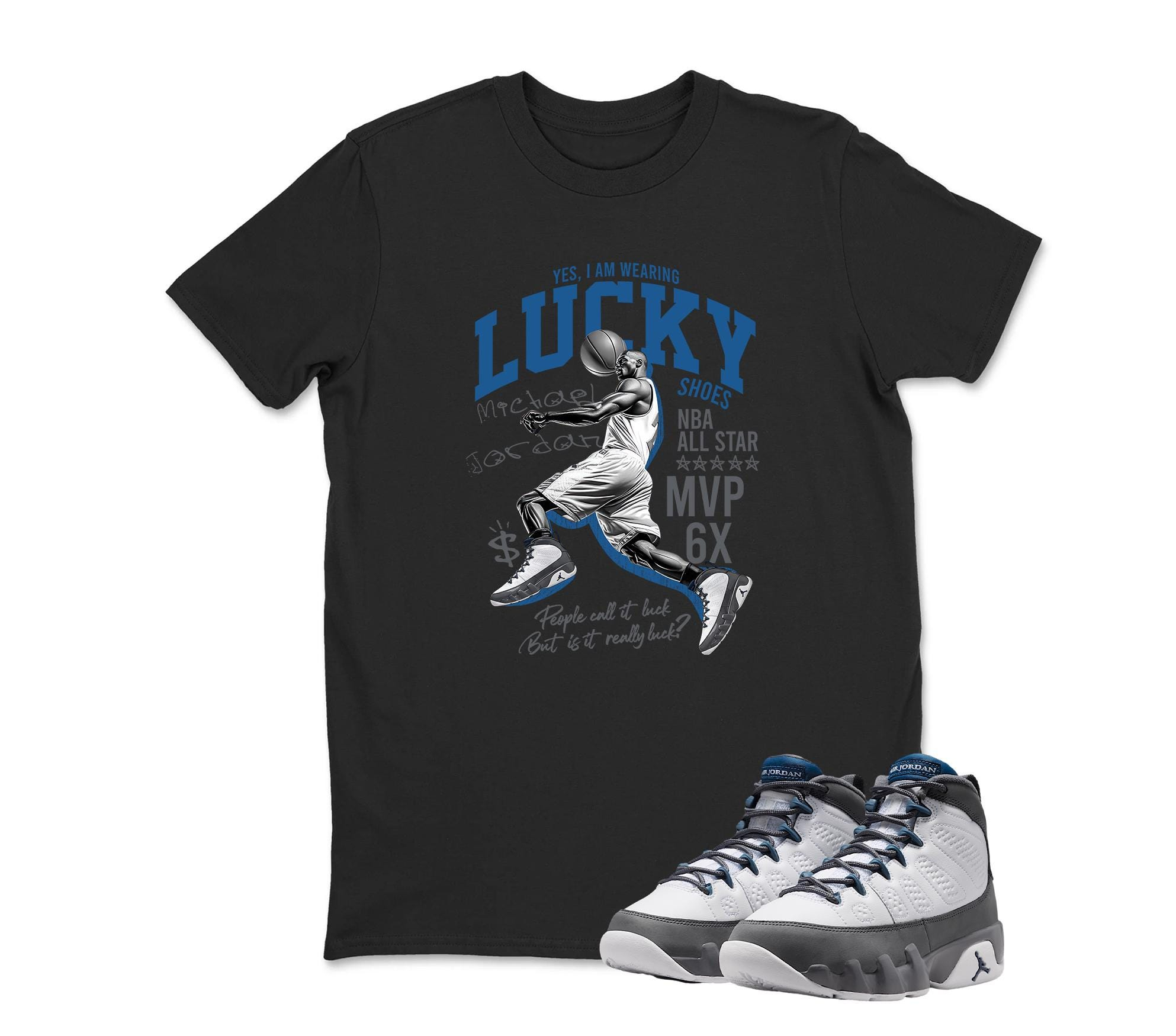Lucky Player Jordan 9 FLINT GREY Matching Sneaker T Shirt
