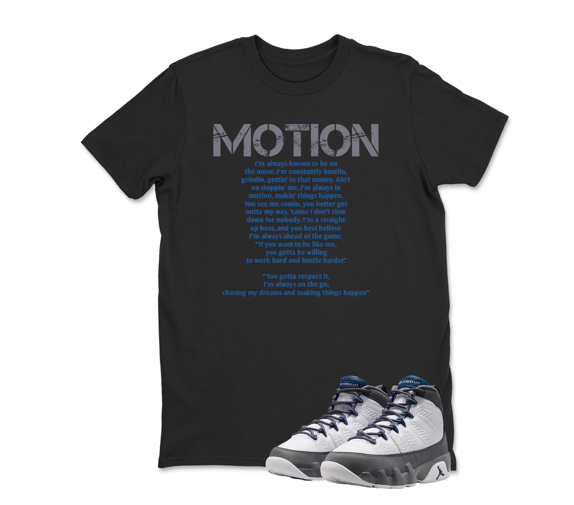 Motion Jordan 9 Flint Grey Matching Sneaker Tee Shirt White