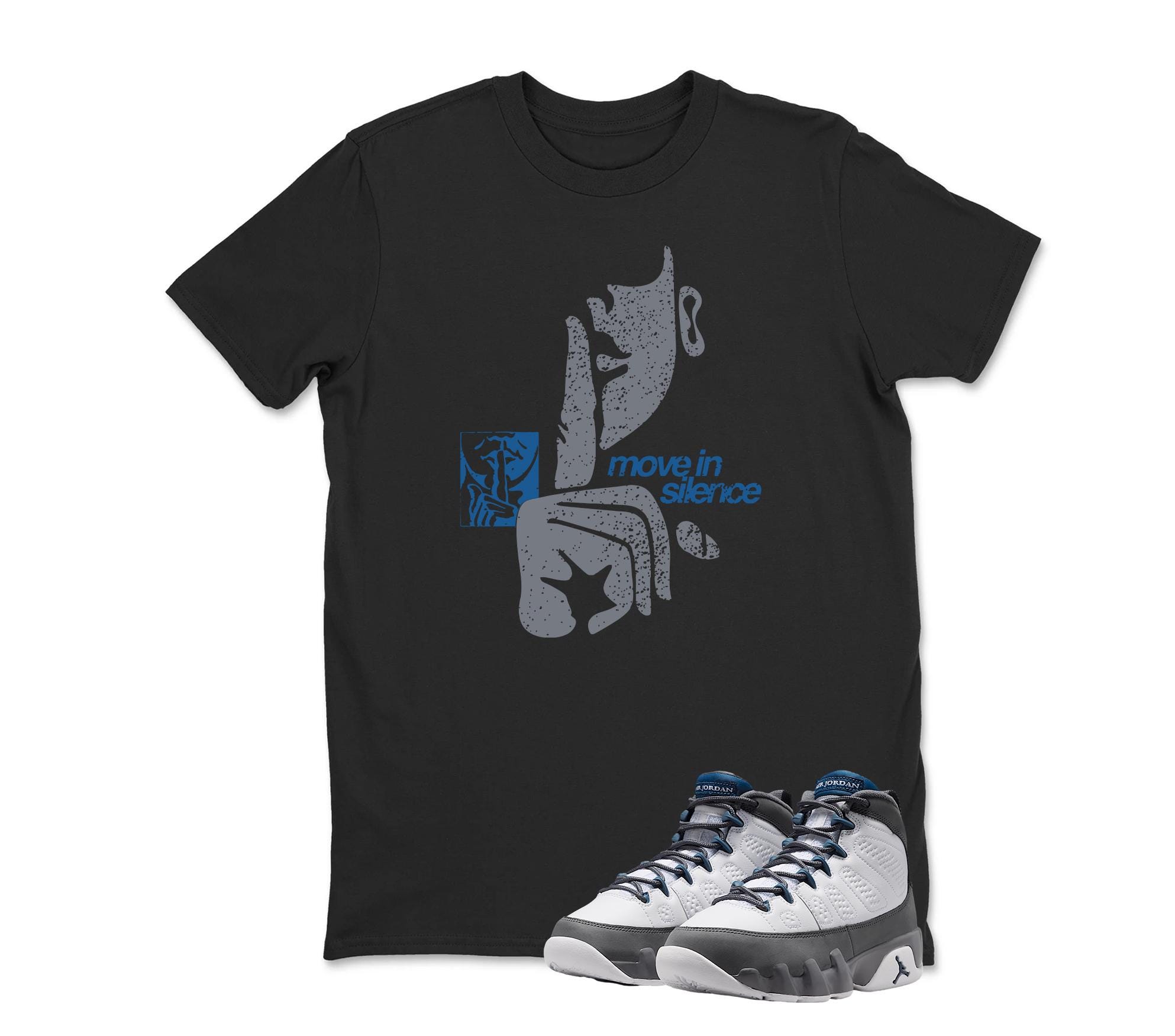 Move In Silence Jordan 9 Flint Grey Matching Sneaker Tee Shirt White