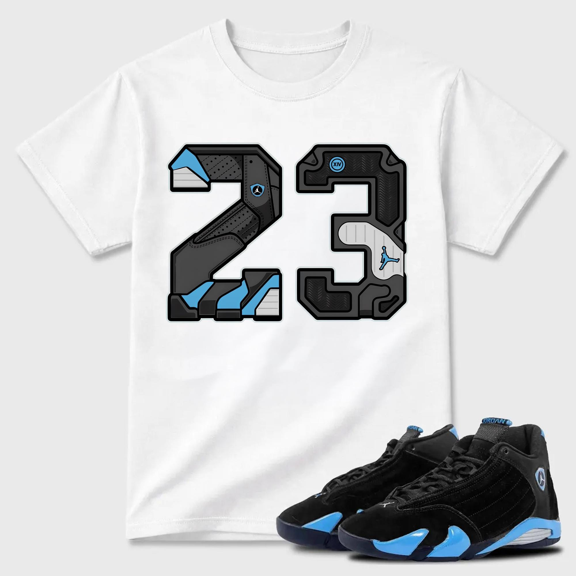 Number 23 Air Jordan 14 University Blue Matching T-Shirt