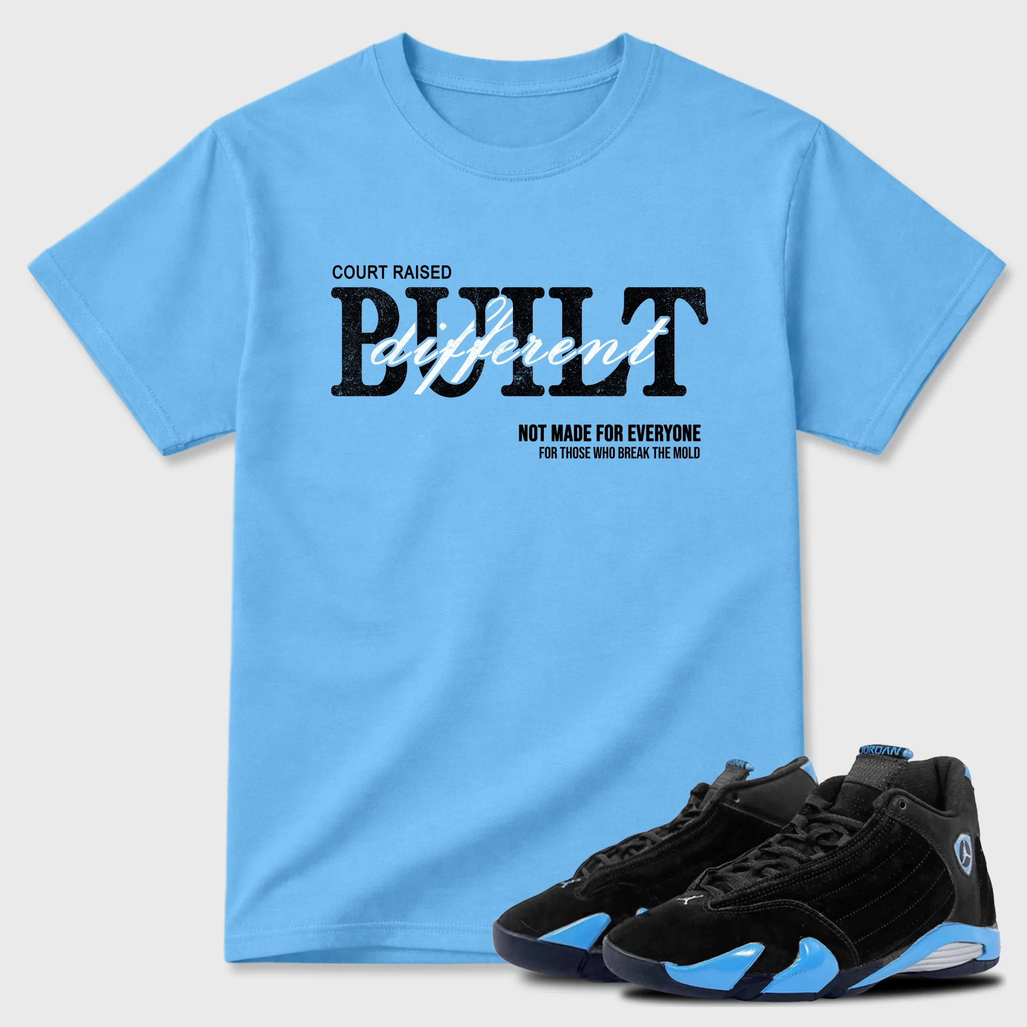 Vintage Built Different Sneaker Tees - Air Jordan 14 University Blue