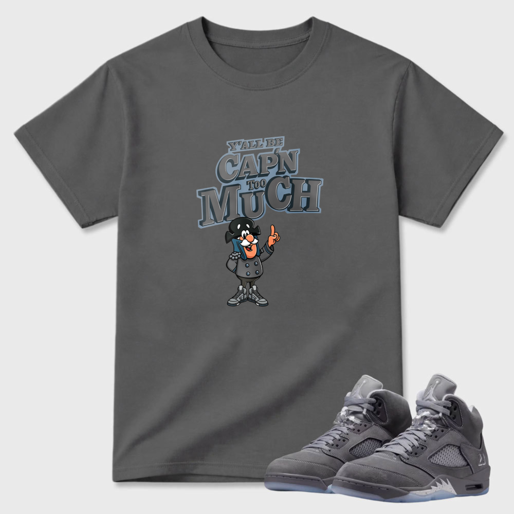 Capn Much Cartoon Character Design Sneaker T Shirt Matching Air Jordan 5 Wolf Grey