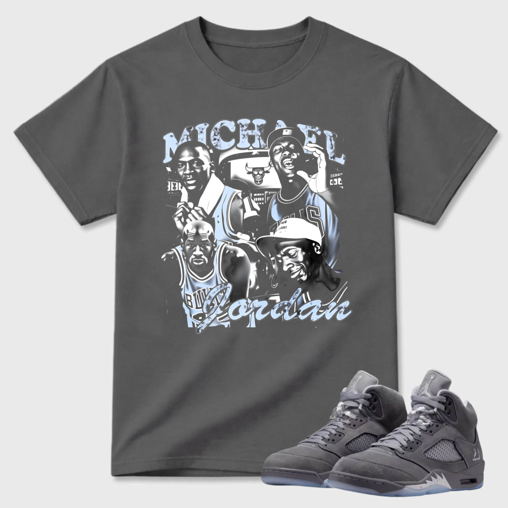 Michael Jordan Basketball Legend Iconic Sneaker T Shirt Matching Air Jordan 5 Wolf Grey