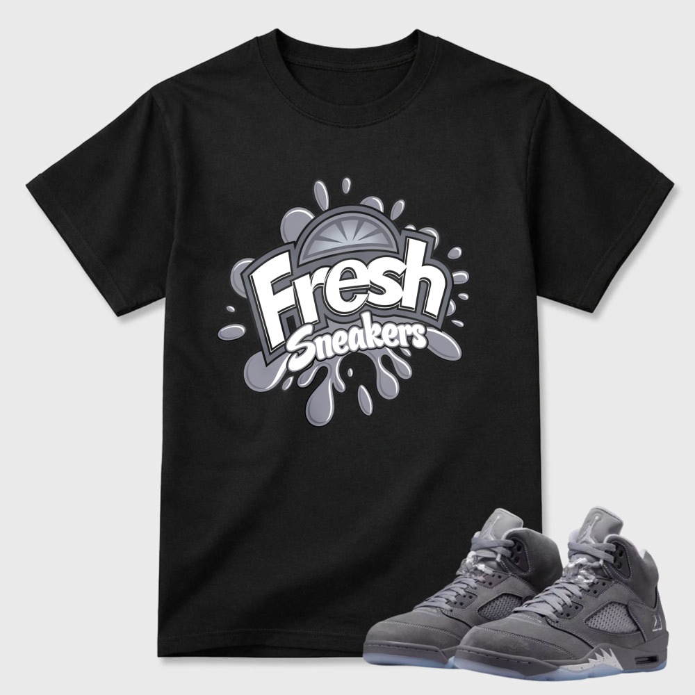 Fresh Sneakers Logo Design Print Sneaker T Shirt Matching Air Jordan 5 Wolf Grey