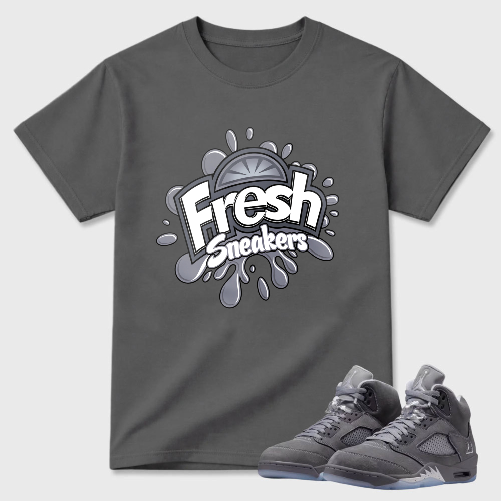 Fresh Sneakers Logo Design Print Sneaker T Shirt Matching Air Jordan 5 Wolf Grey