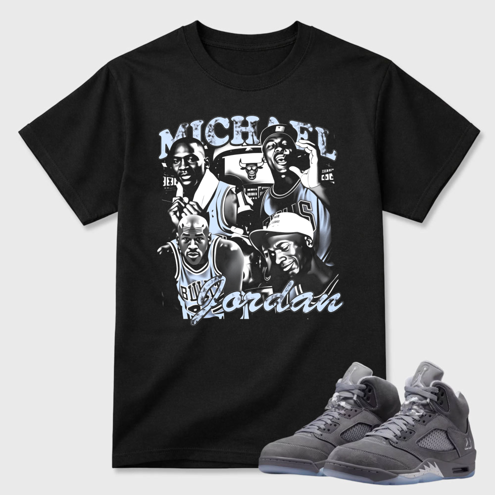Michael Jordan Basketball Legend Iconic Sneaker T Shirt Matching Air Jordan 5 Wolf Grey