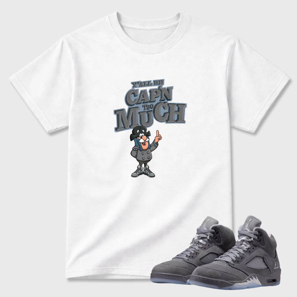 Capn Much Cartoon Character Design Sneaker T Shirt Matching Air Jordan 5 Wolf Grey