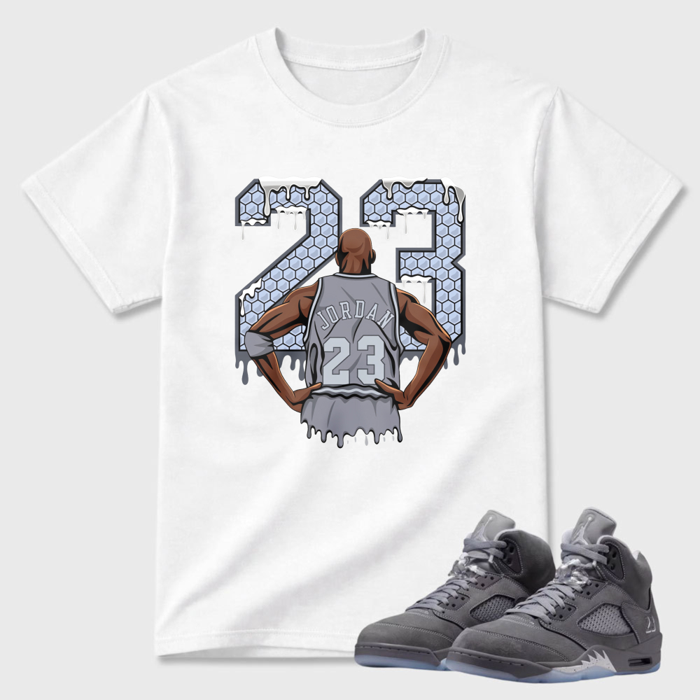 Ice Drip Jordan 23 Number Sneaker T Shirt Matching Air Jordan 5 Wolf Grey