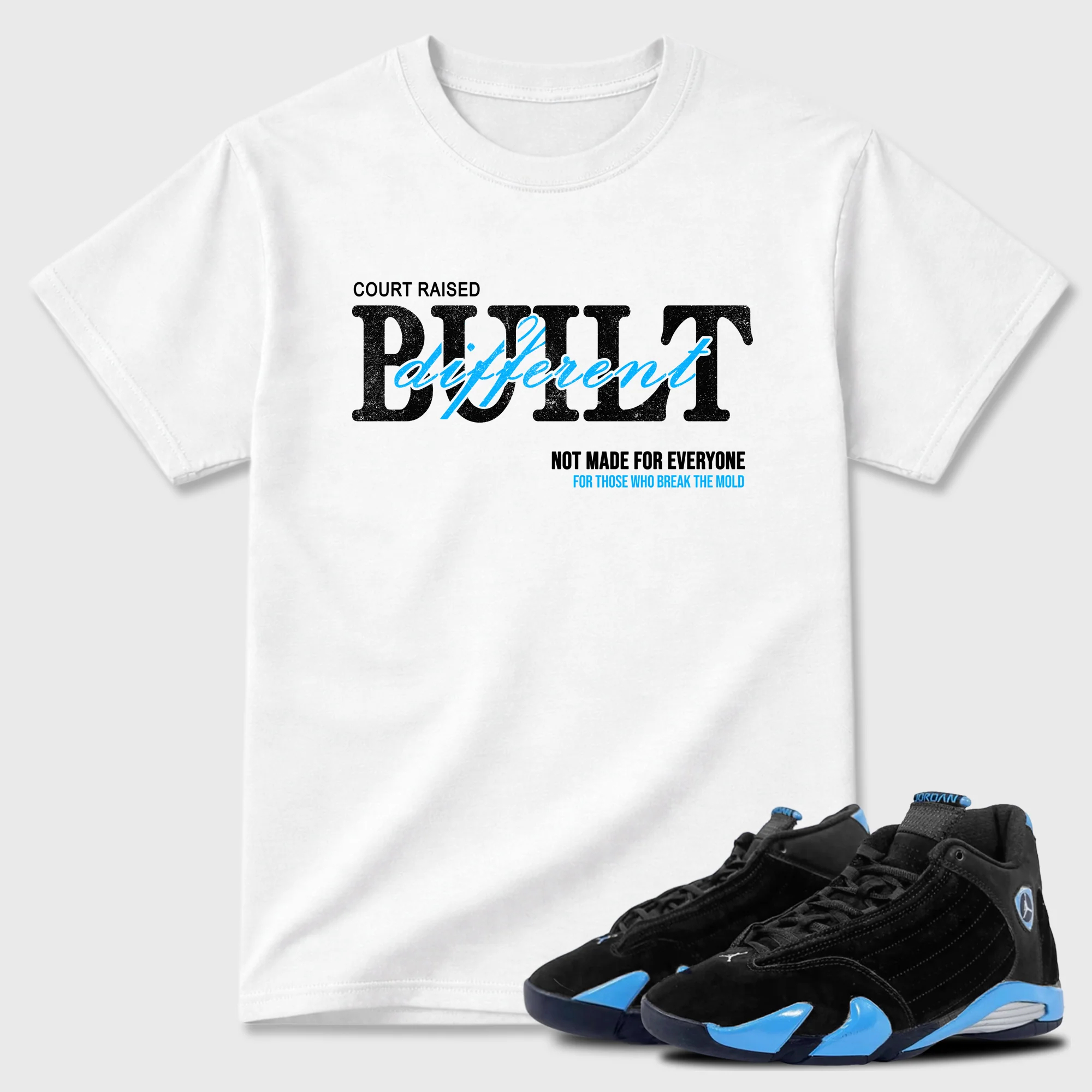 Vintage Built Different Sneaker Tees - Air Jordan 14 University Blue