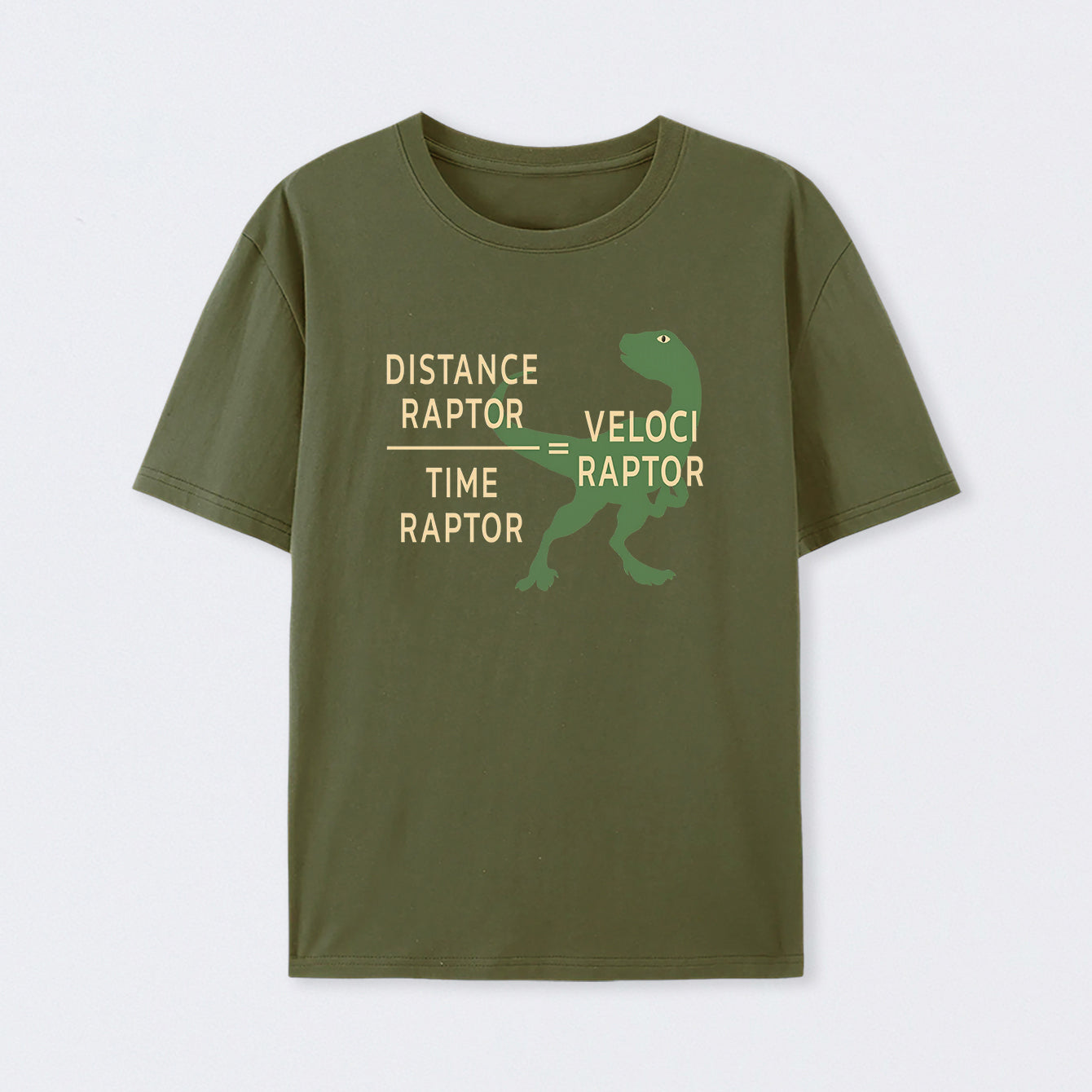 Army Green Equations Of Motion Science Velociraptor T-Shirt