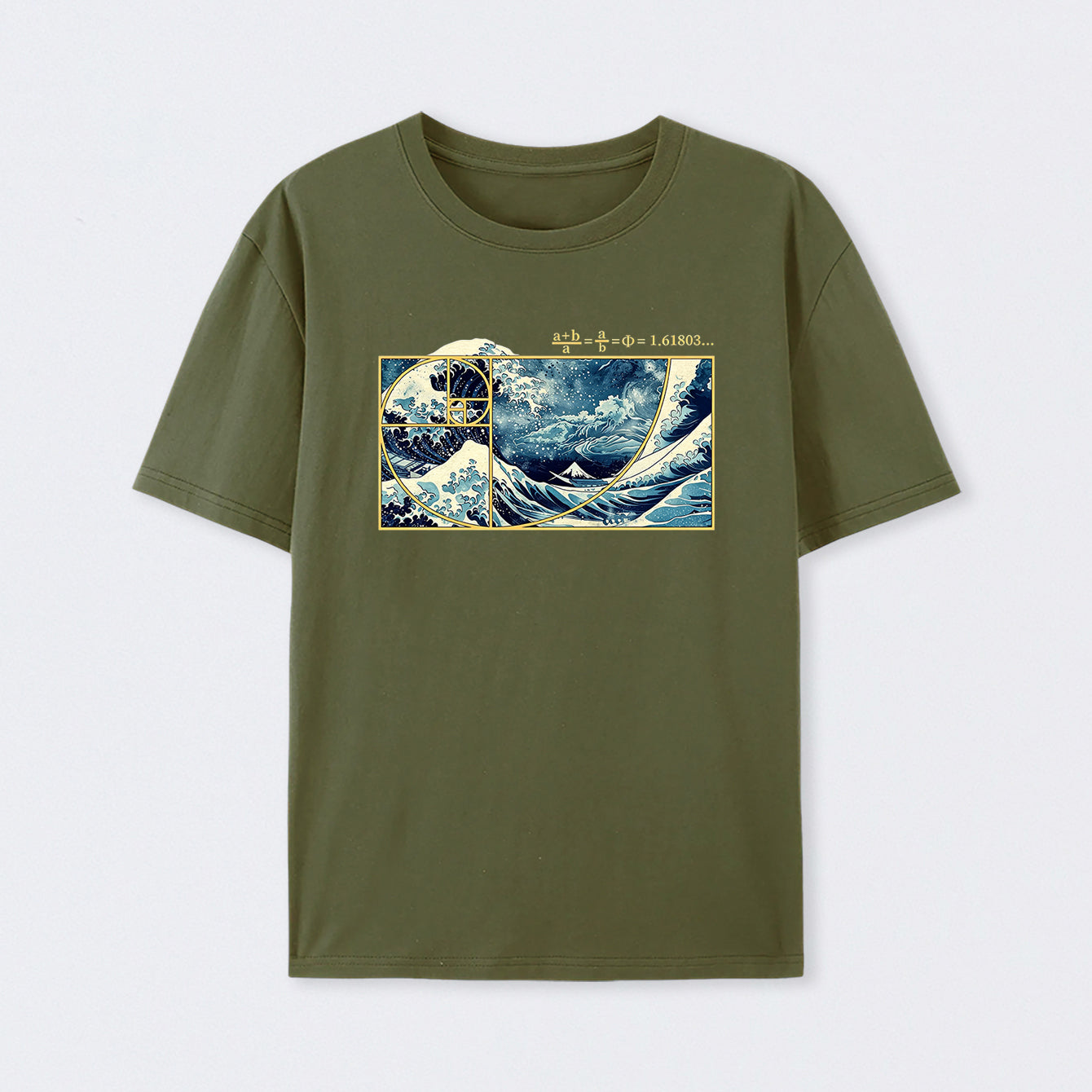 Army Green The Great Fibonacci Wave Science T-Shirt
