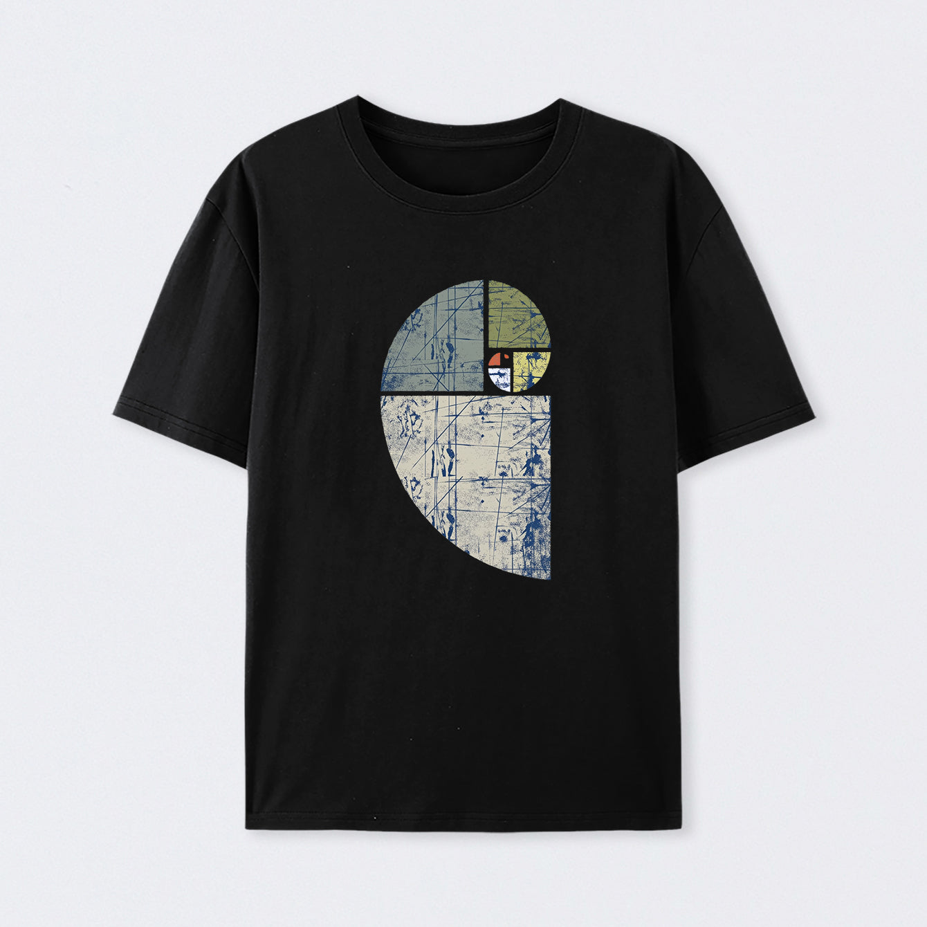 Black Distressed Fibonacci Spiral Graphic T-Shirt