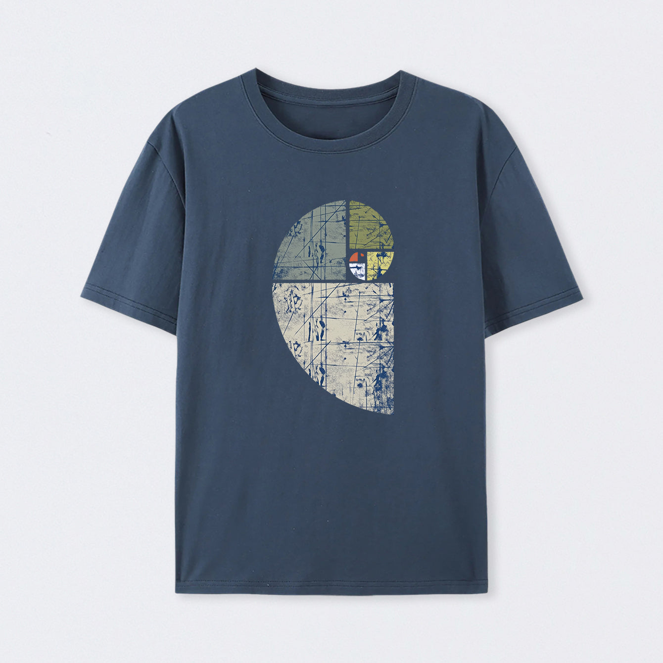 Navy Distressed Fibonacci Spiral Graphic T-Shirt