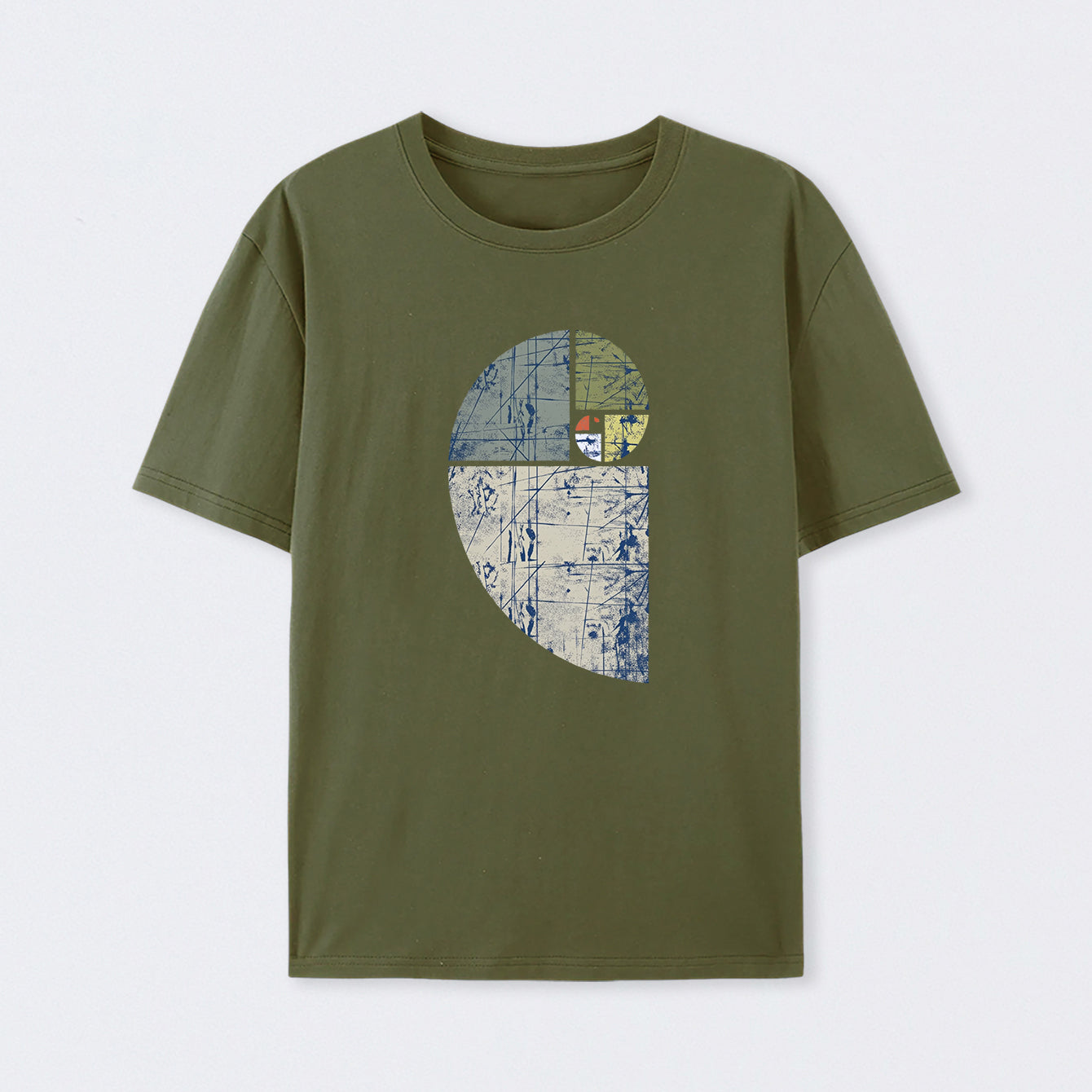 Army Green Distressed Fibonacci Spiral Graphic T-Shirt