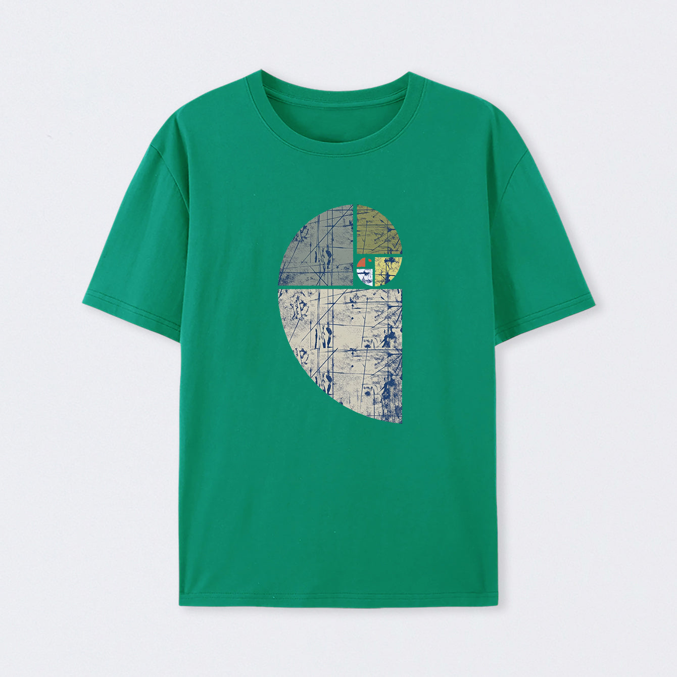 Green Distressed Fibonacci Spiral Graphic T-Shirt