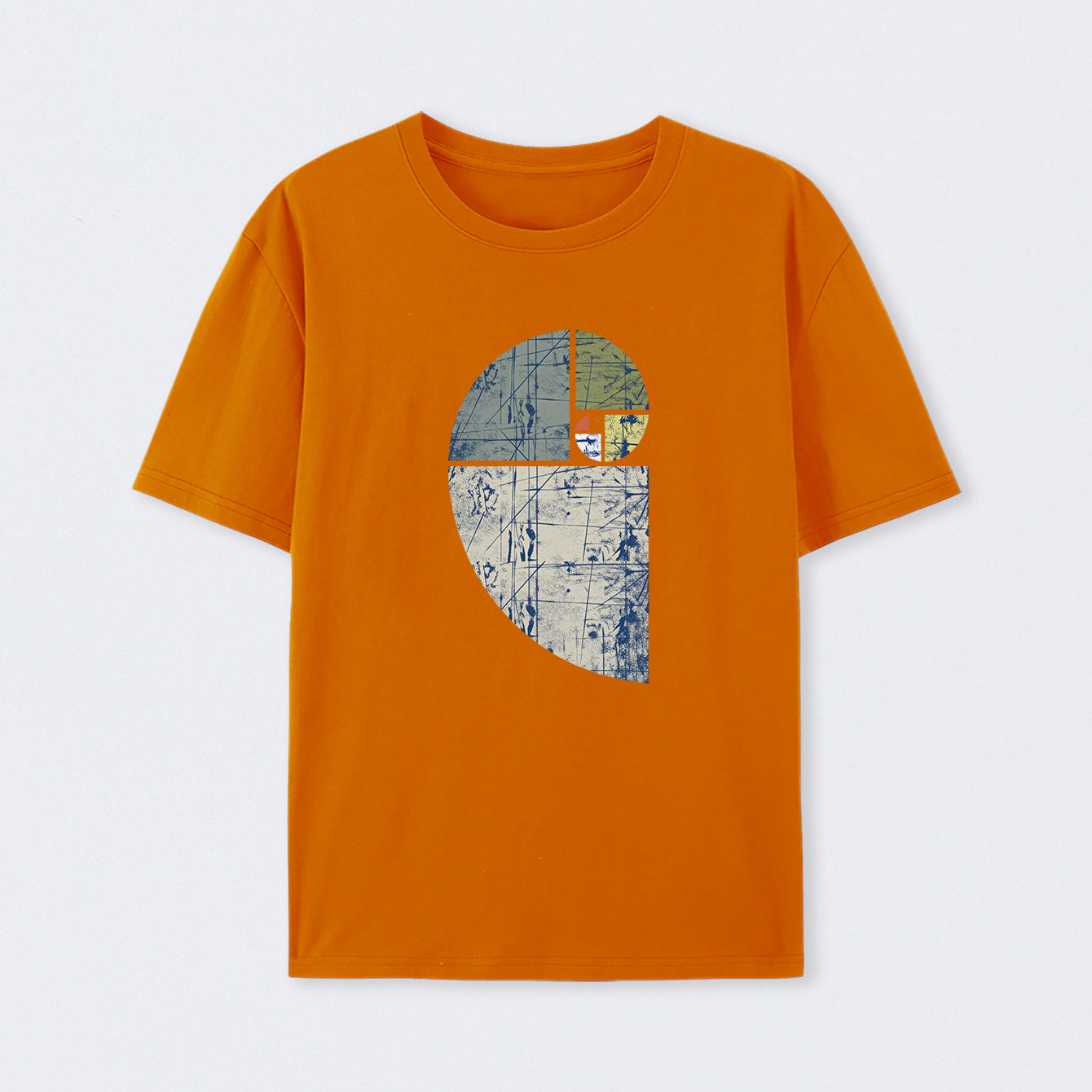 Orange Distressed Fibonacci Spiral Graphic T-Shirt