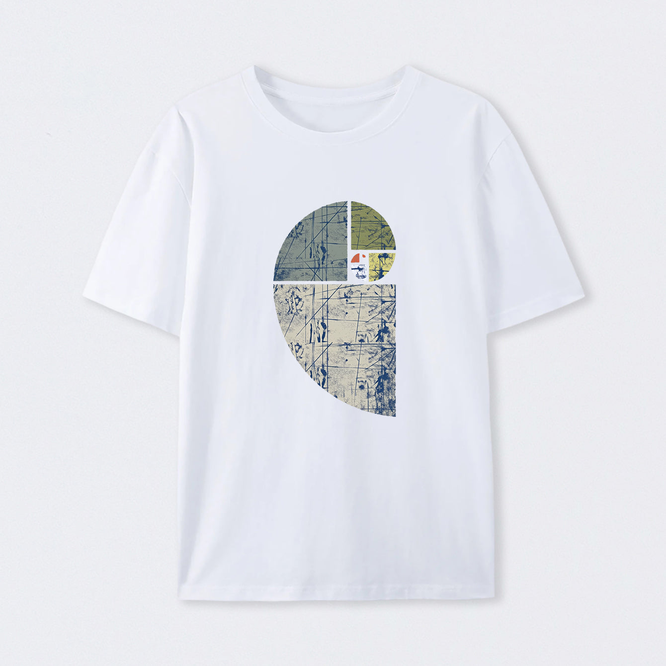 White Distressed Fibonacci Spiral Graphic T-Shirt