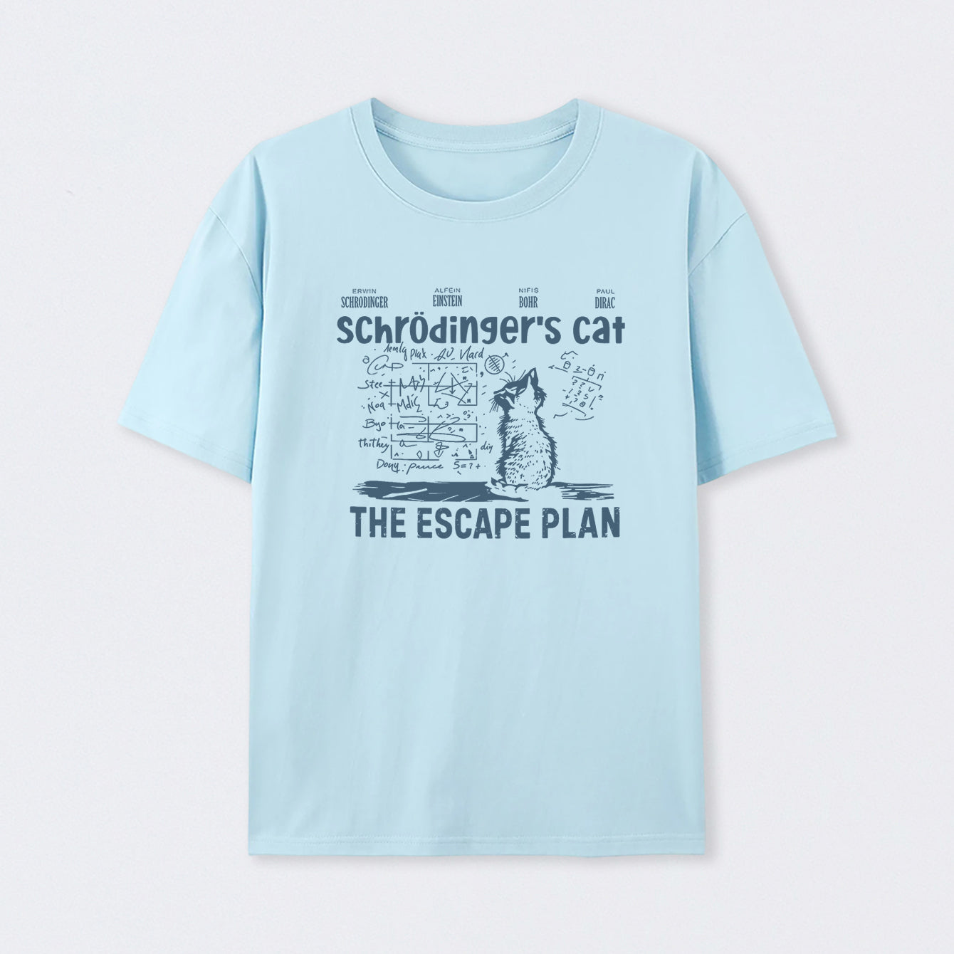 Light Blue Schr?dinger's Cat Escape Plan Interesting Physics Science T-Shirt