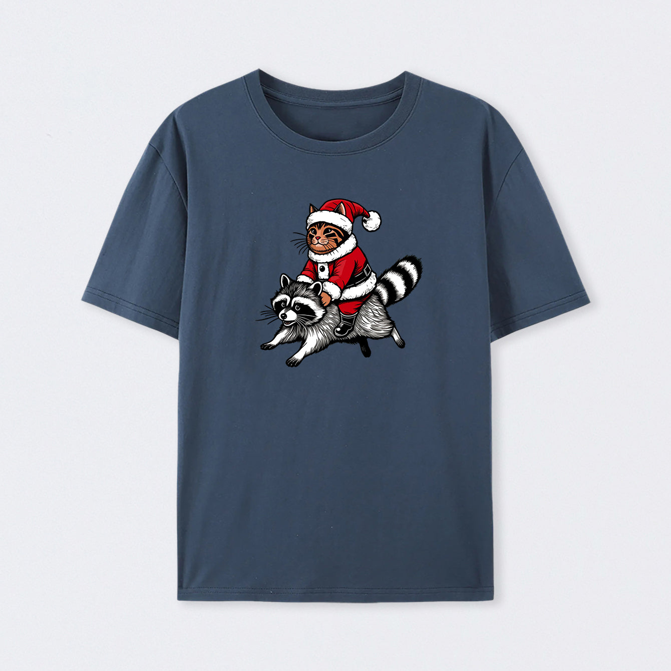 Santa Cat on A Raccoon T-Shirt