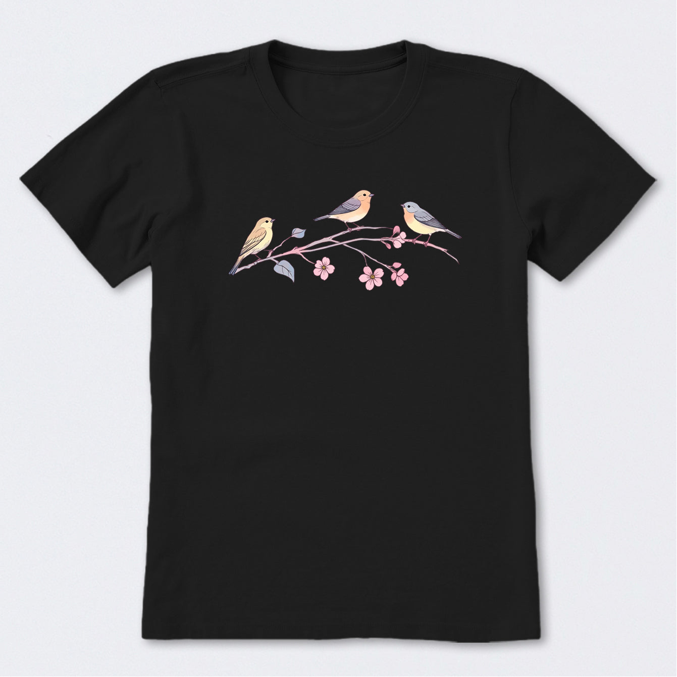 Three Little Birds on Flowers Short Sleeve T-Shirt
